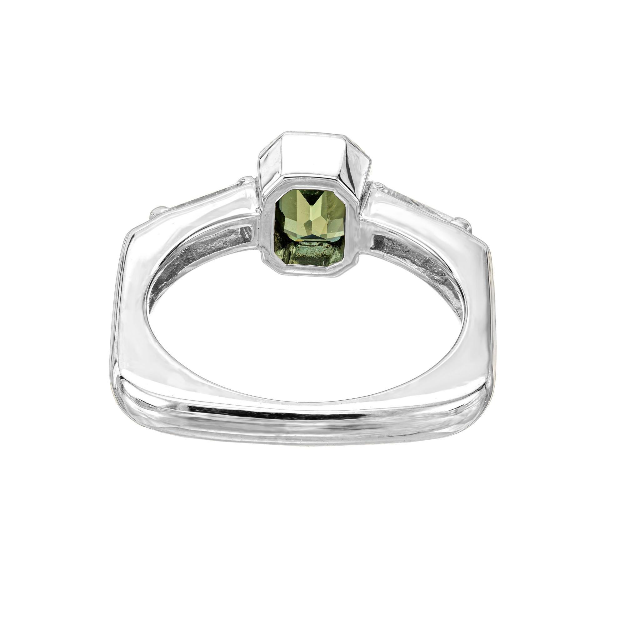 Women's Peter Suchy GIA Certified 1.20 Carat Green Sapphire Diamond Platinum Engagement For Sale
