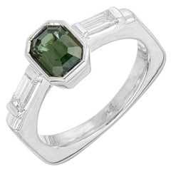 Peter Suchy GIA Certified 1.20 Carat Green Sapphire Diamond Platinum Engagement