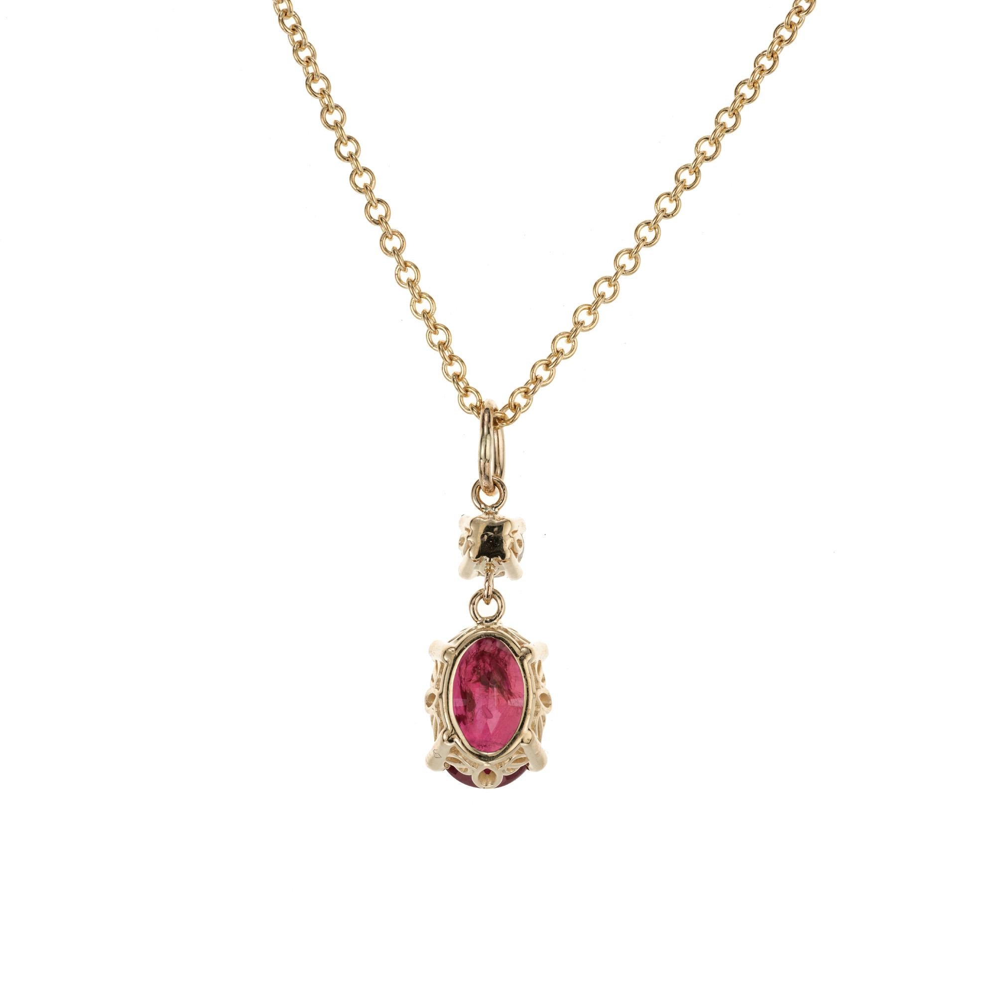Oval Cut Peter Suchy GIA Certified 1.20 Ruby Diamond Yellow Gold Pendant Necklace For Sale