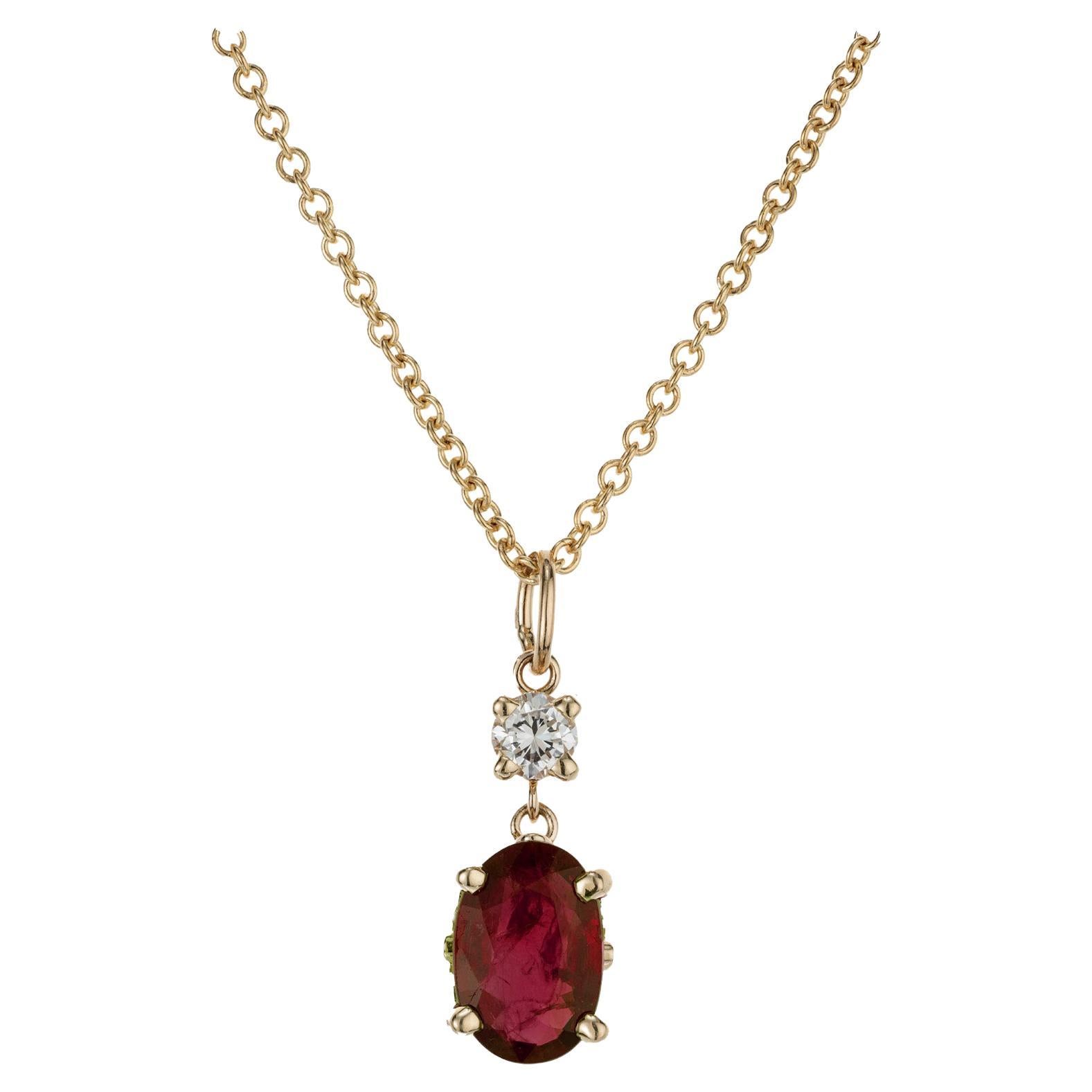 Peter Suchy GIA Certified 1.20 Ruby Diamond Yellow Gold Pendant Necklace For Sale