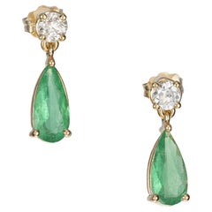 Peter Suchy GIA Certified 1.21 Carat Emerald Diamond Yellow Gold Dangle Earrings