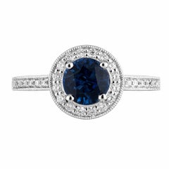 Peter Suchy Anillo de compromiso de oro con halo de diamantes y zafiros de 1,22 quilates certificado por el GIA