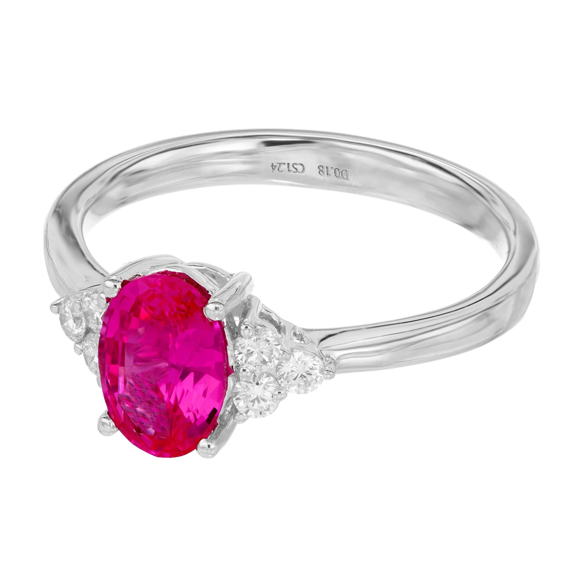 Oval Cut Peter Suchy GIA Certified 1.25 Carat Pink Sapphire Diamond White Gold Ring For Sale
