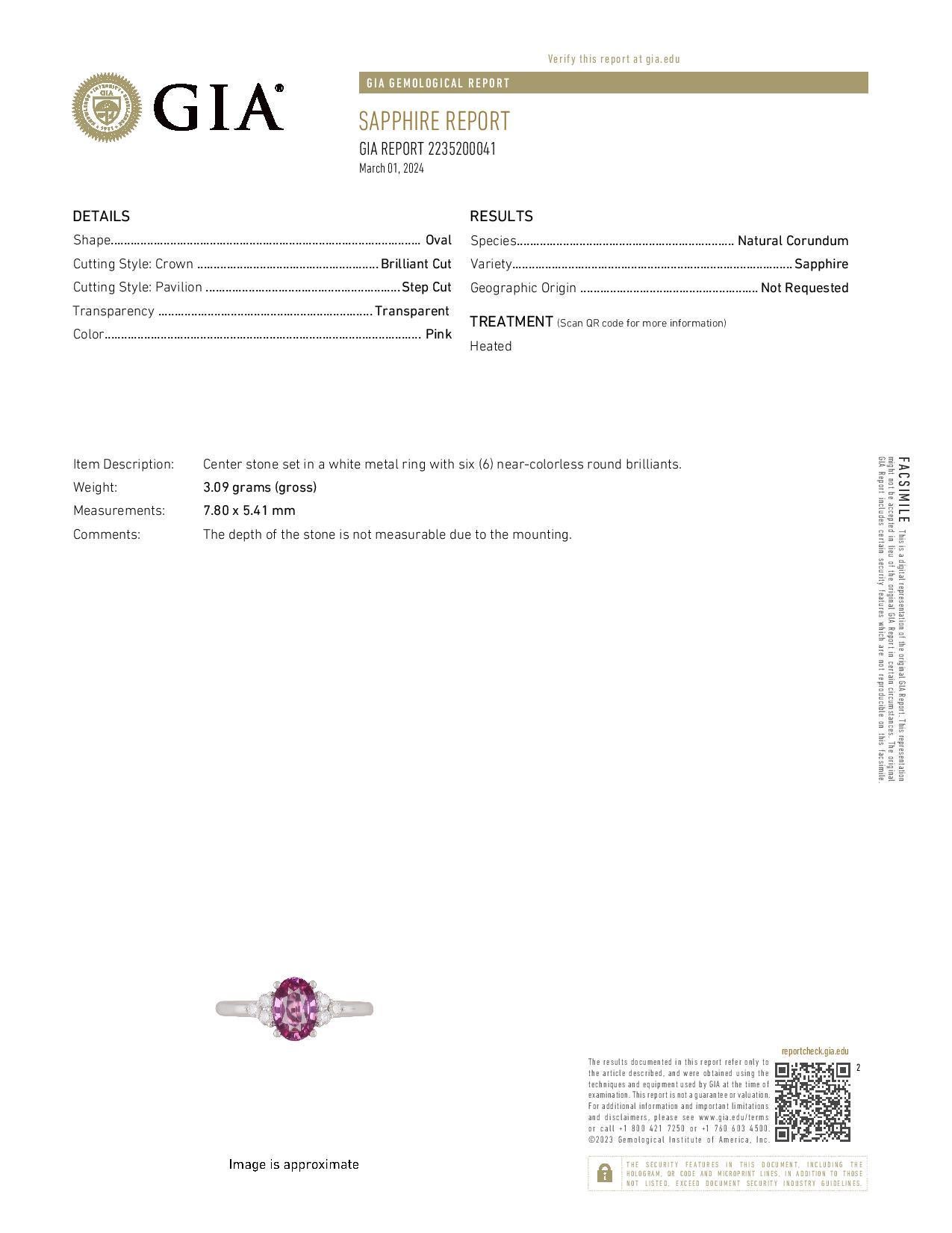 Peter Suchy GIA Certified 1.25 Carat Pink Sapphire Diamond White Gold Ring In New Condition For Sale In Stamford, CT