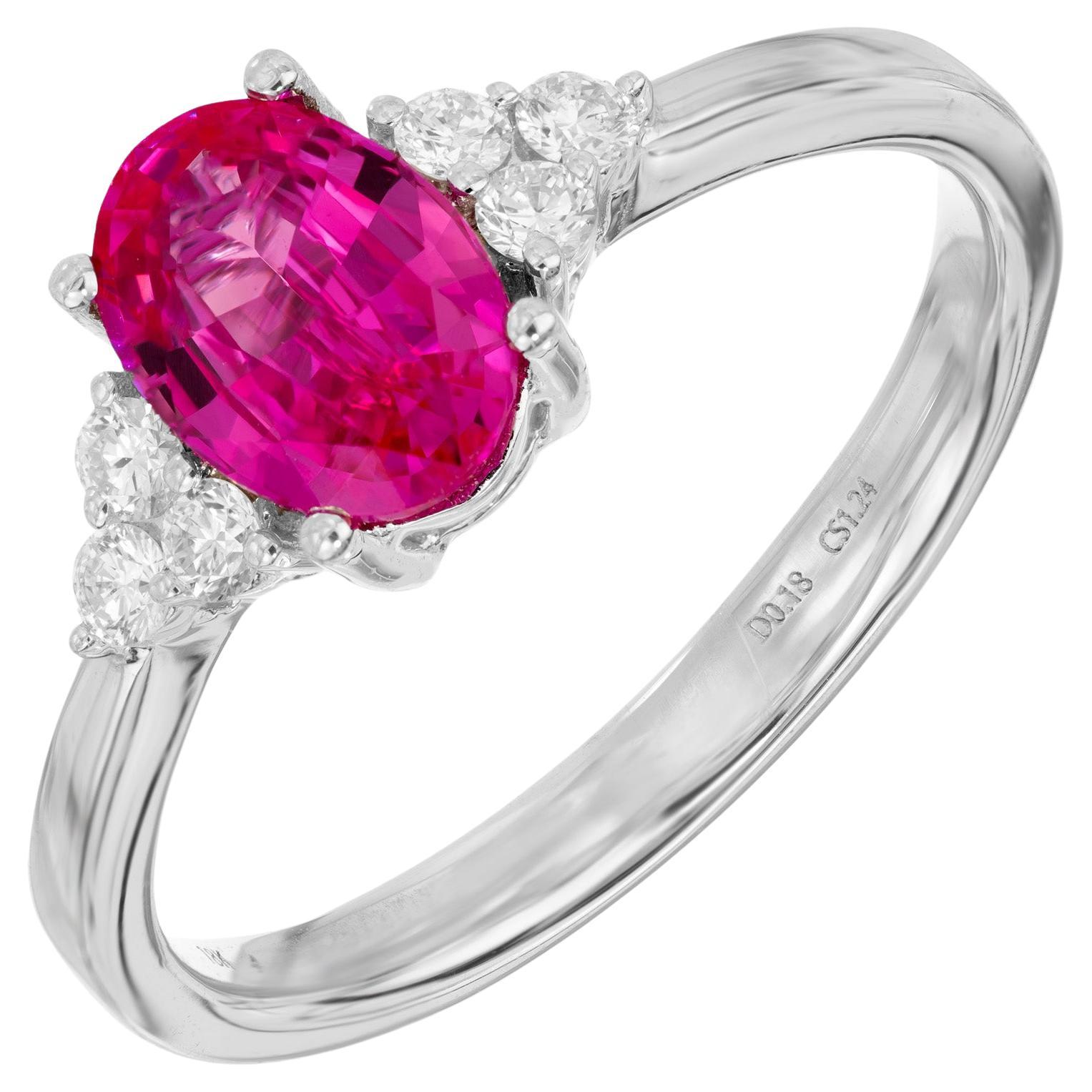 Peter Suchy GIA Certified 1.25 Carat Pink Sapphire Diamond White Gold Ring For Sale