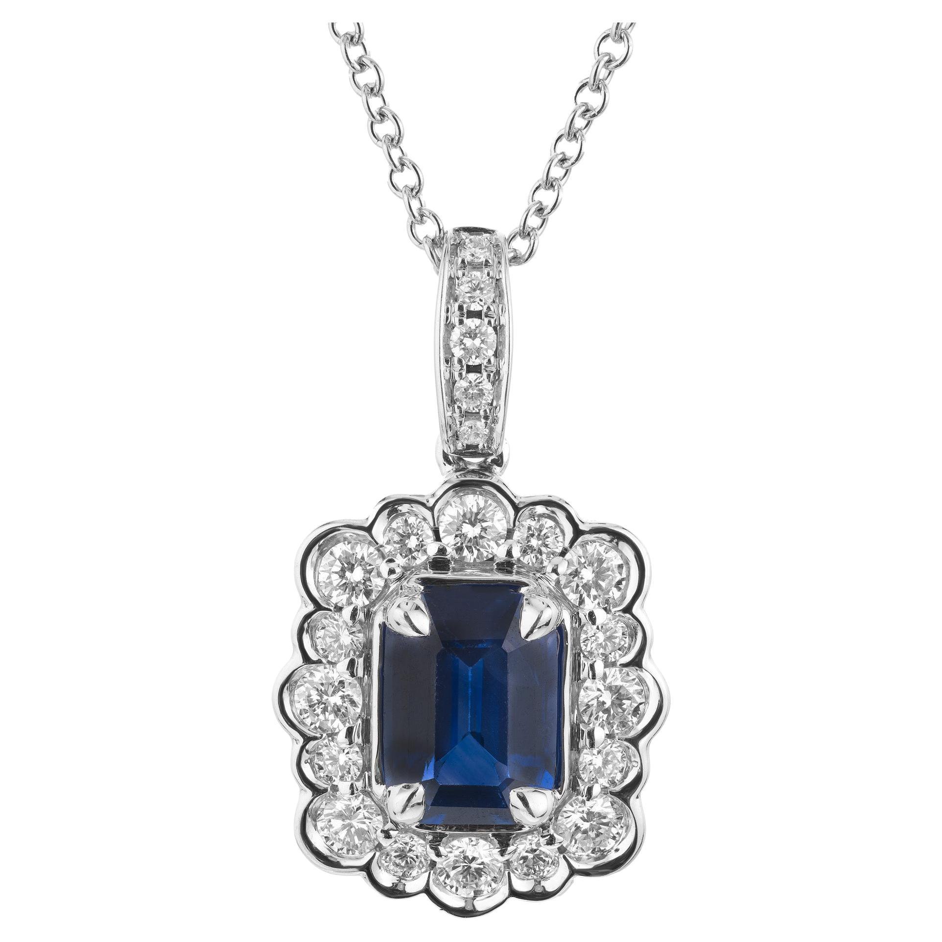 Peter Suchy GIA Certified 1.29 Carat Sapphire Diamond Halo Gold Pendant Necklace