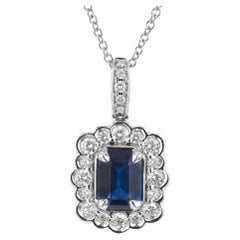 Peter Suchy GIA Certified 1.29 Carat Sapphire Diamond Halo Gold Pendant Necklace