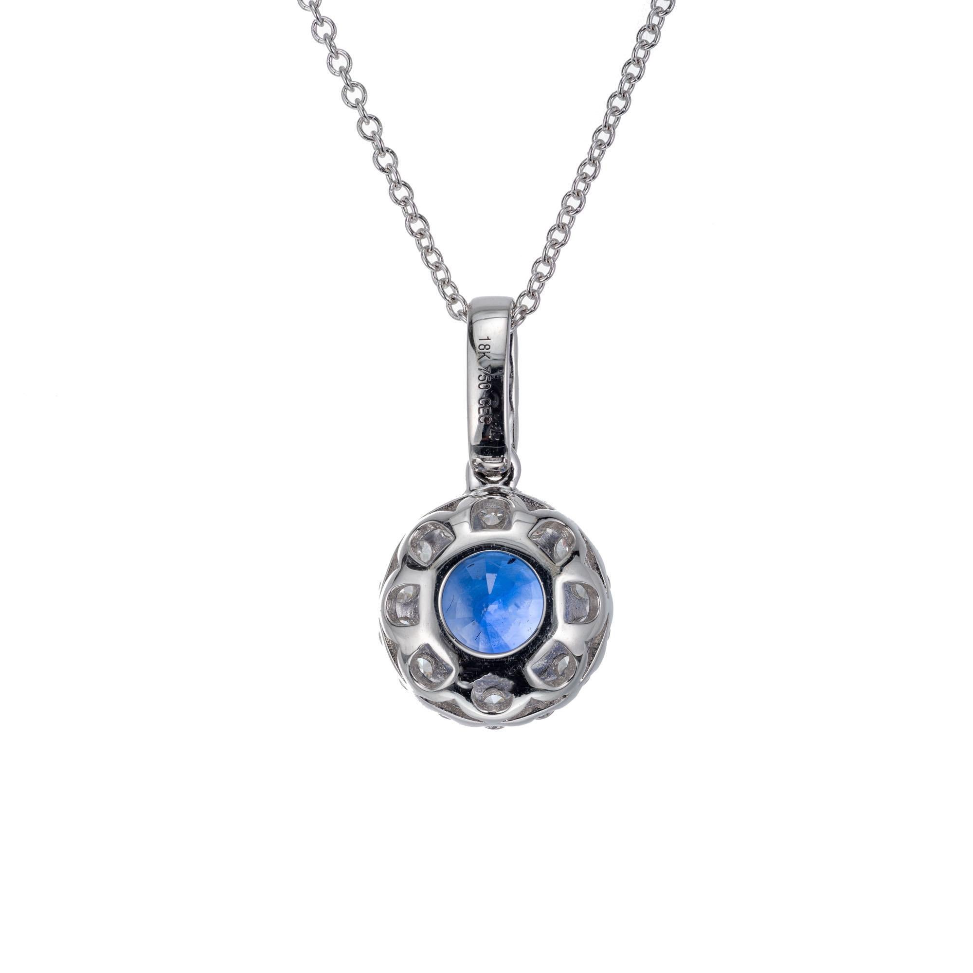 Taille ronde Peter Suchy Collier pendentif en or avec diamants et saphir certifié GIA de 1,30 carat en vente