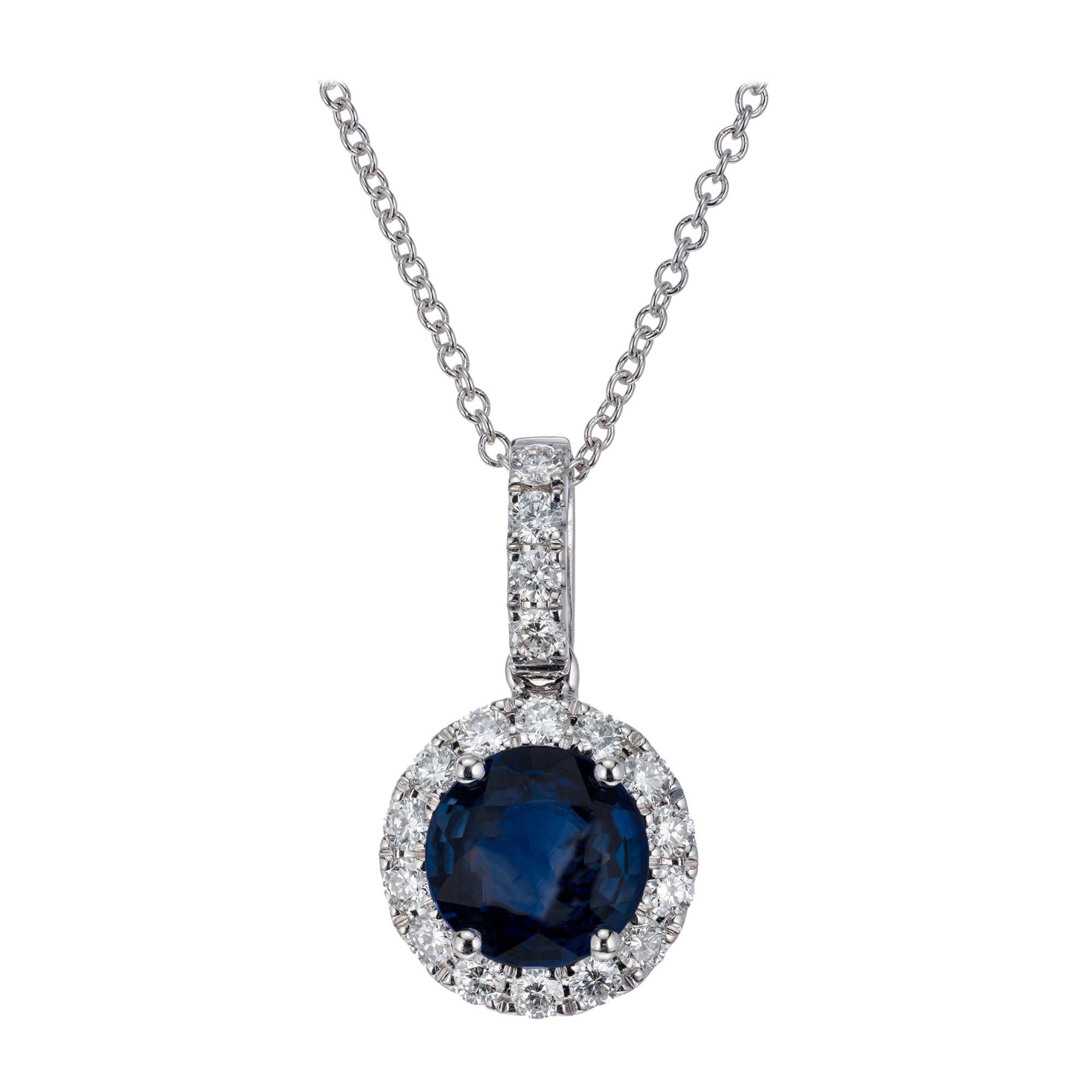 Peter Suchy GIA Certified 1.30 Carat Sapphire Diamond Gold Pendant Necklace For Sale