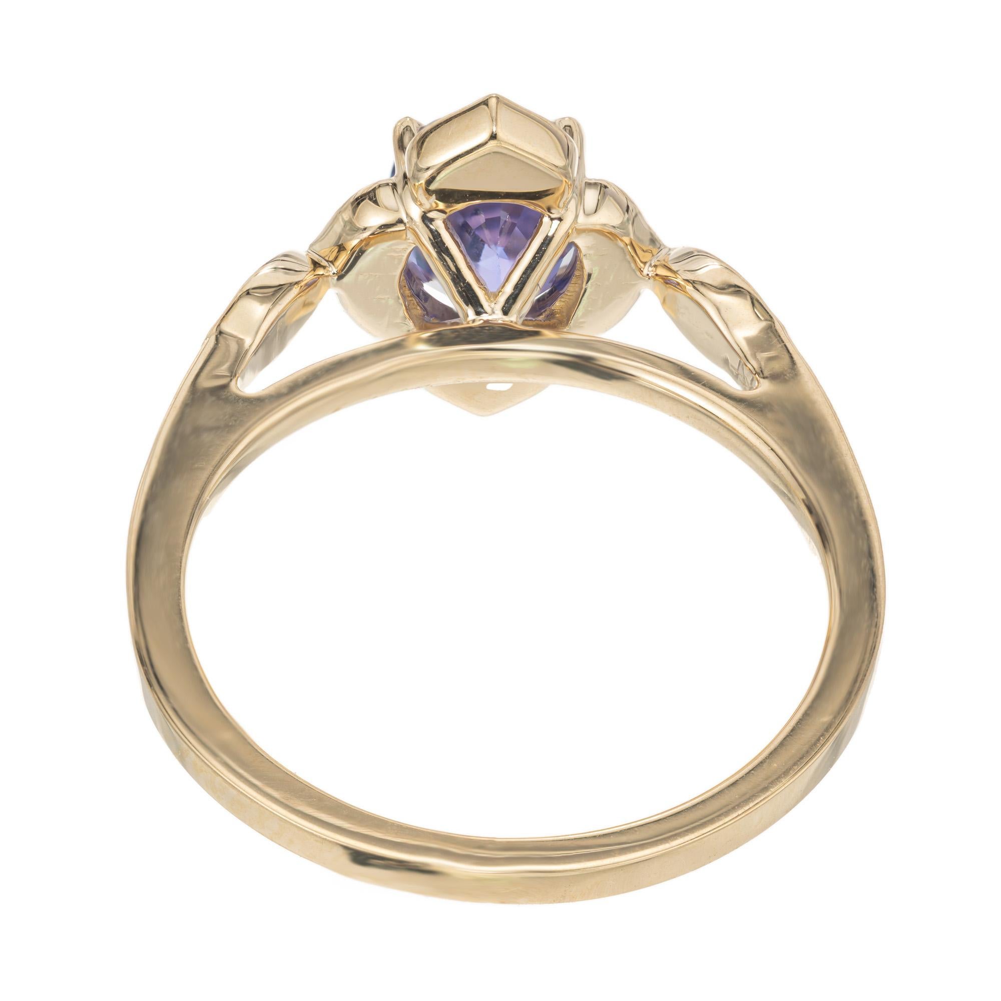 Bague de fiançailles Peter Suchy en or jaune avec saphir violet de 1,31 carat certifié GIA en vente 1