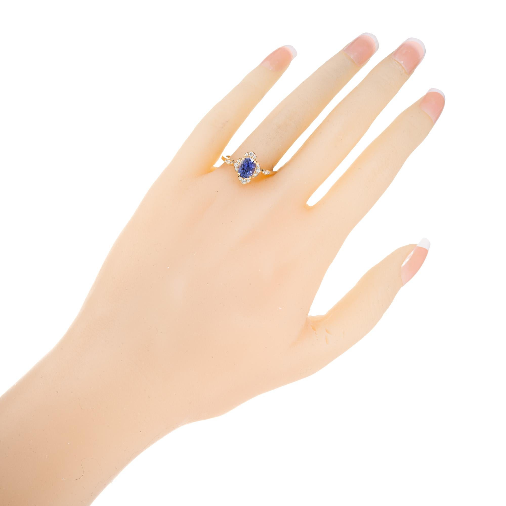 Bague de fiançailles Peter Suchy en or jaune avec saphir violet de 1,31 carat certifié GIA en vente 3