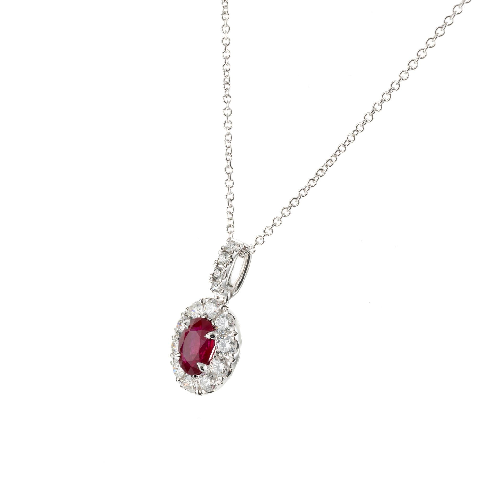 Oval Cut Peter Suchy GIA Certified 1.32 Carat Ruby Diamond White Gold Pendant Necklace For Sale