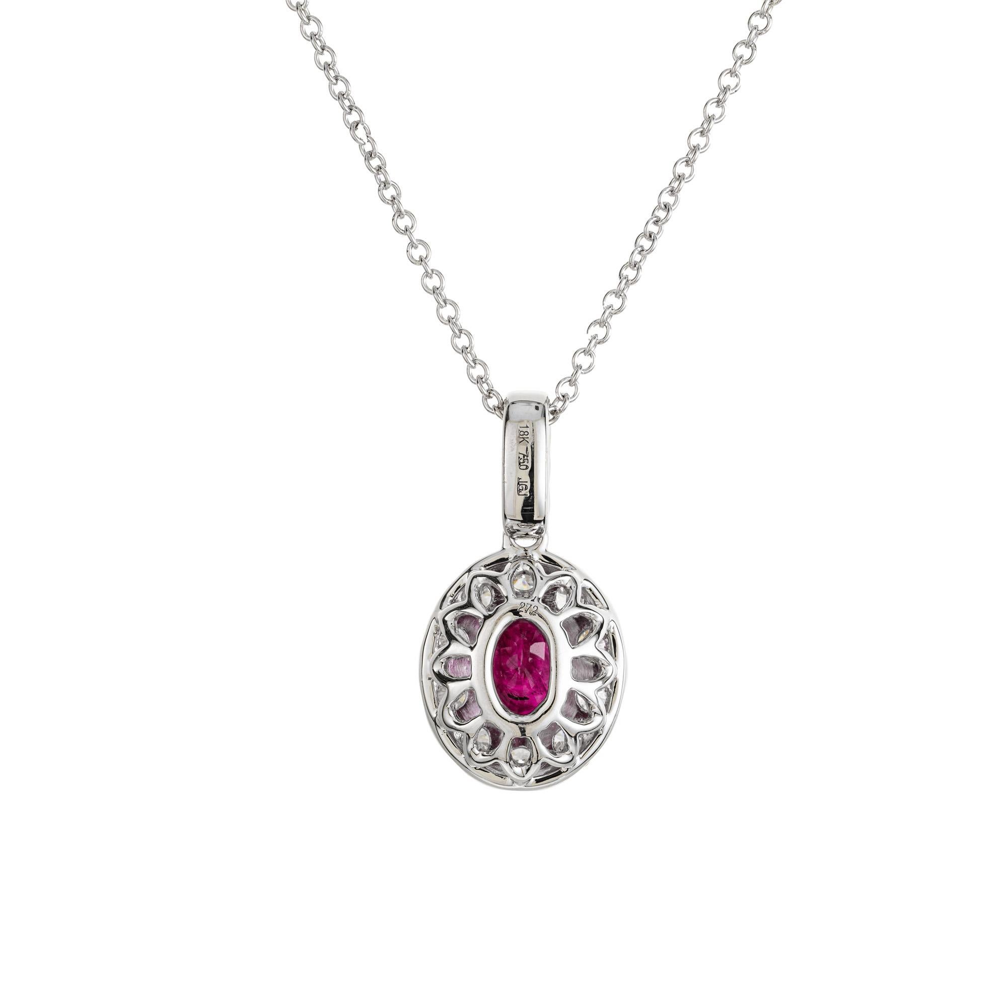 Women's Peter Suchy GIA Certified 1.32 Carat Ruby Diamond White Gold Pendant Necklace For Sale