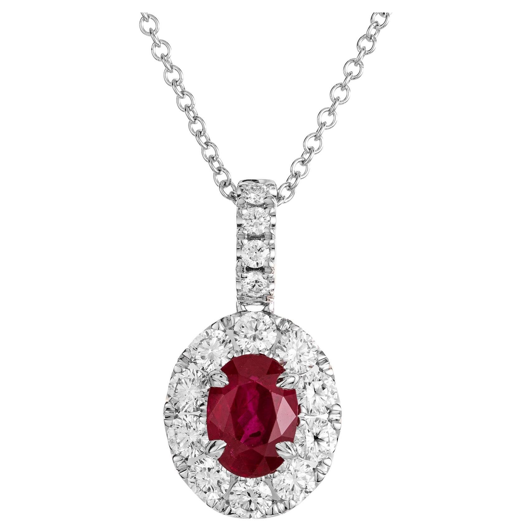 Peter Suchy GIA Certified 1.32 Carat Ruby Diamond White Gold Pendant Necklace For Sale