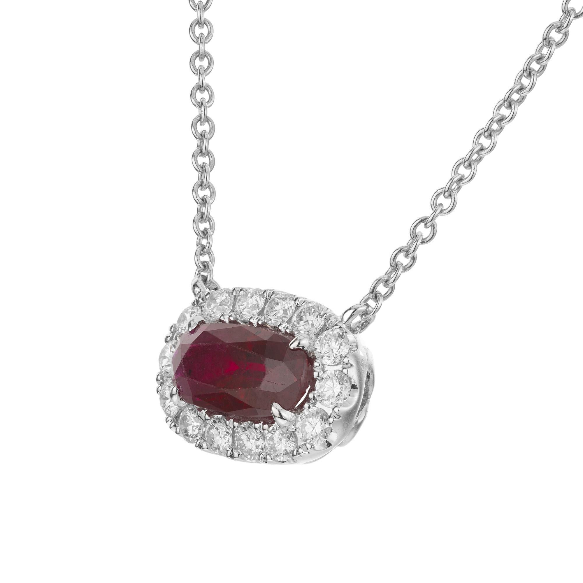 Oval Cut Peter Suchy GIA Certified 1.35 Carat Ruby Diamond Pendant Necklace For Sale