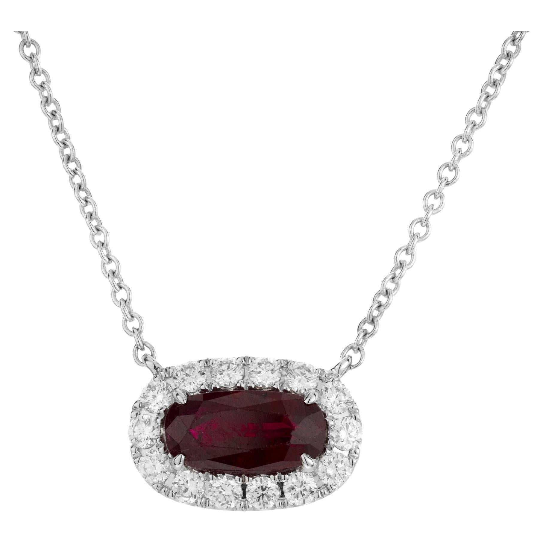 Peter Suchy GIA Certified 1.35 Carat Ruby Diamond Pendant Necklace For Sale