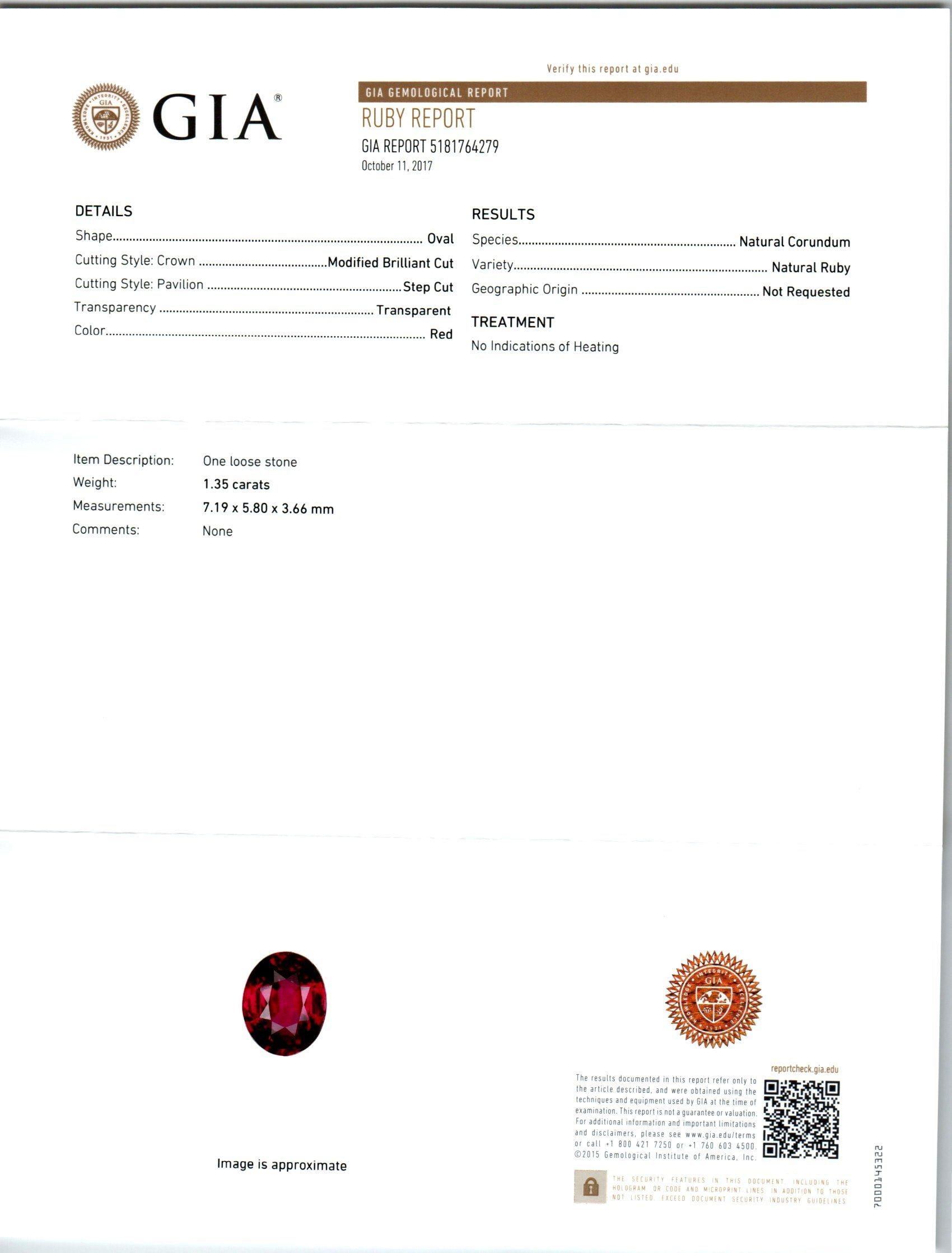Verlobungsring mit GIA-zertifiziertem 1,35 Karat Rubin und Diamant in Platin von Peter Suchy im Angebot 1