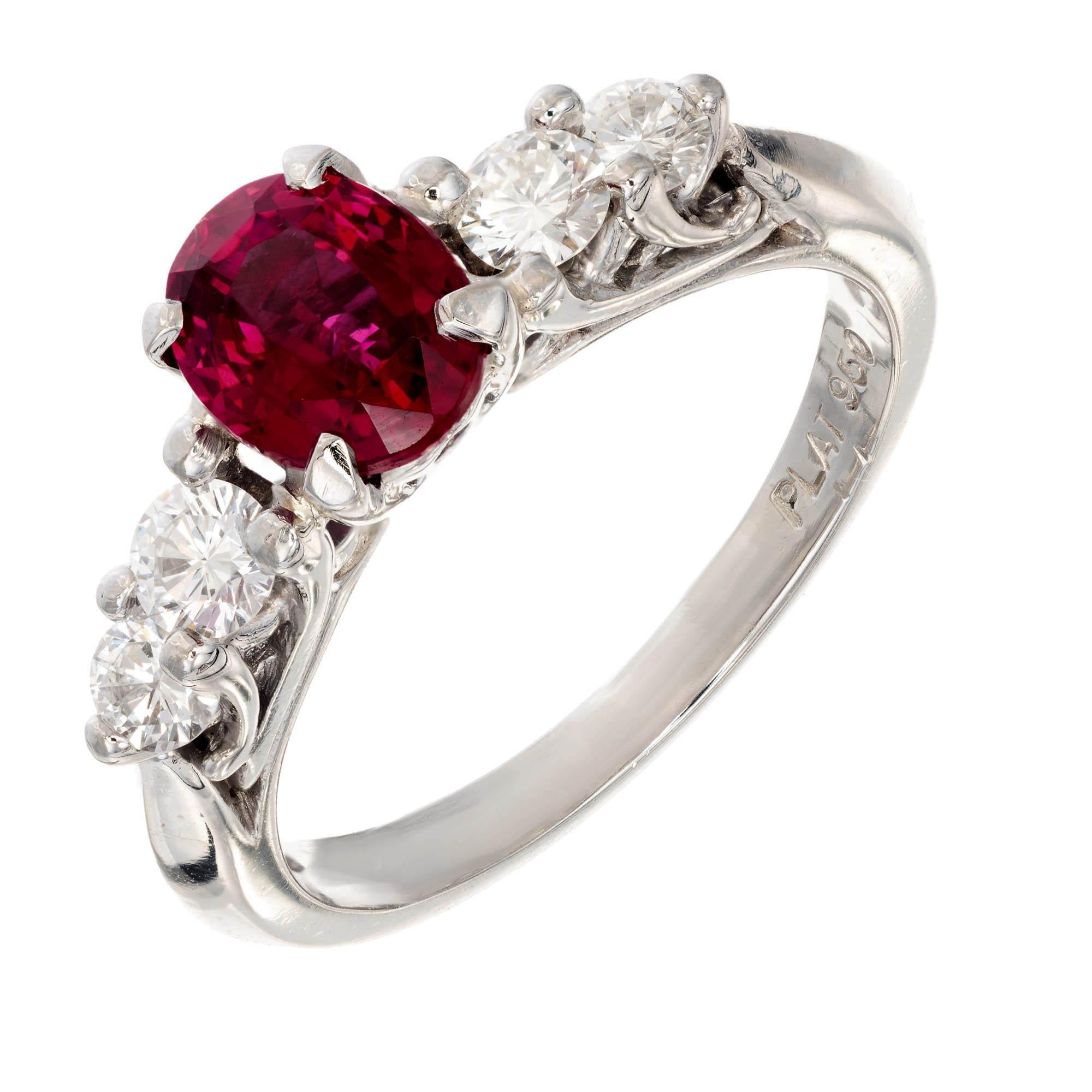 Peter Suchy GIA Certified 1.35 Carat Ruby Diamond Platinum Engagement Ring