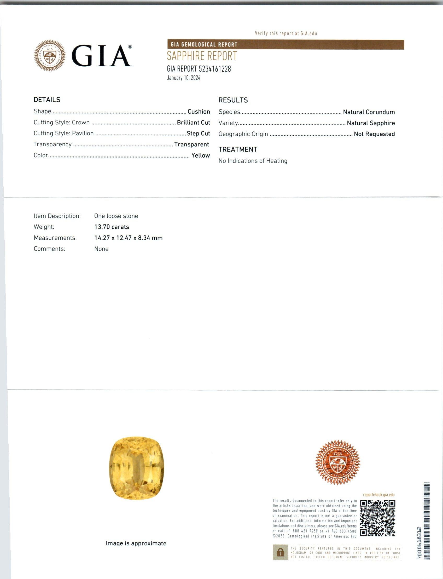 Bague de fiançailles en platine avec diamant saphir de 13.70 carats de Peter Suchy, certifiée par le GIA Neuf - En vente à Stamford, CT