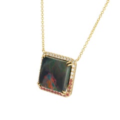 Peter Suchy GIA Certified 13.74 Carat Opal Diamond Ruby Yellow Gold Pendant