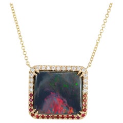 Peter Suchy GIA Certified 13.74 Carat Opal Diamond Ruby Yellow Gold Pendant