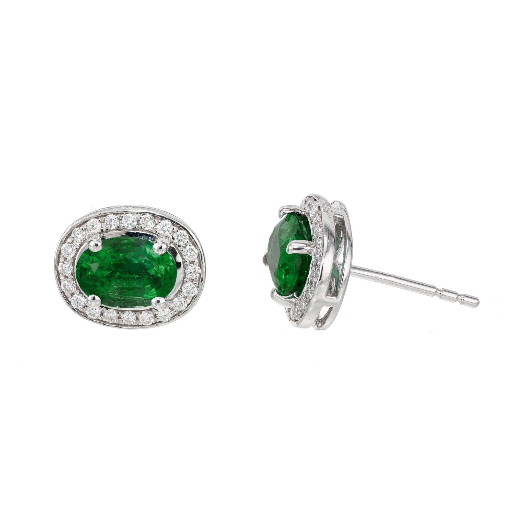 Women's Peter Suchy GIA Certified 1.40 Carat Oval Emerald Diamond White Gold Earrings For Sale