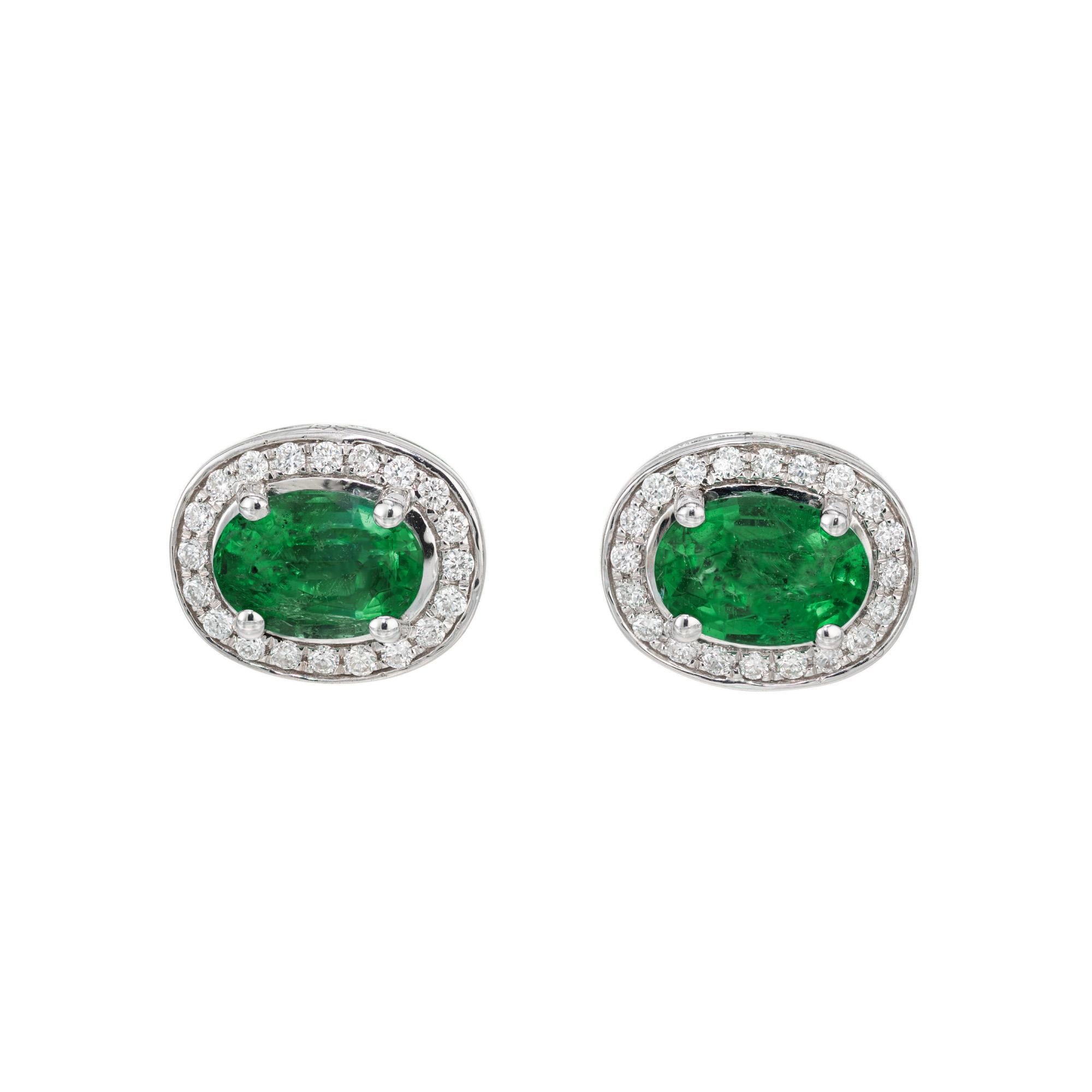 Peter Suchy GIA Certified 1.40 Carat Oval Emerald Diamond White Gold Earrings For Sale 2