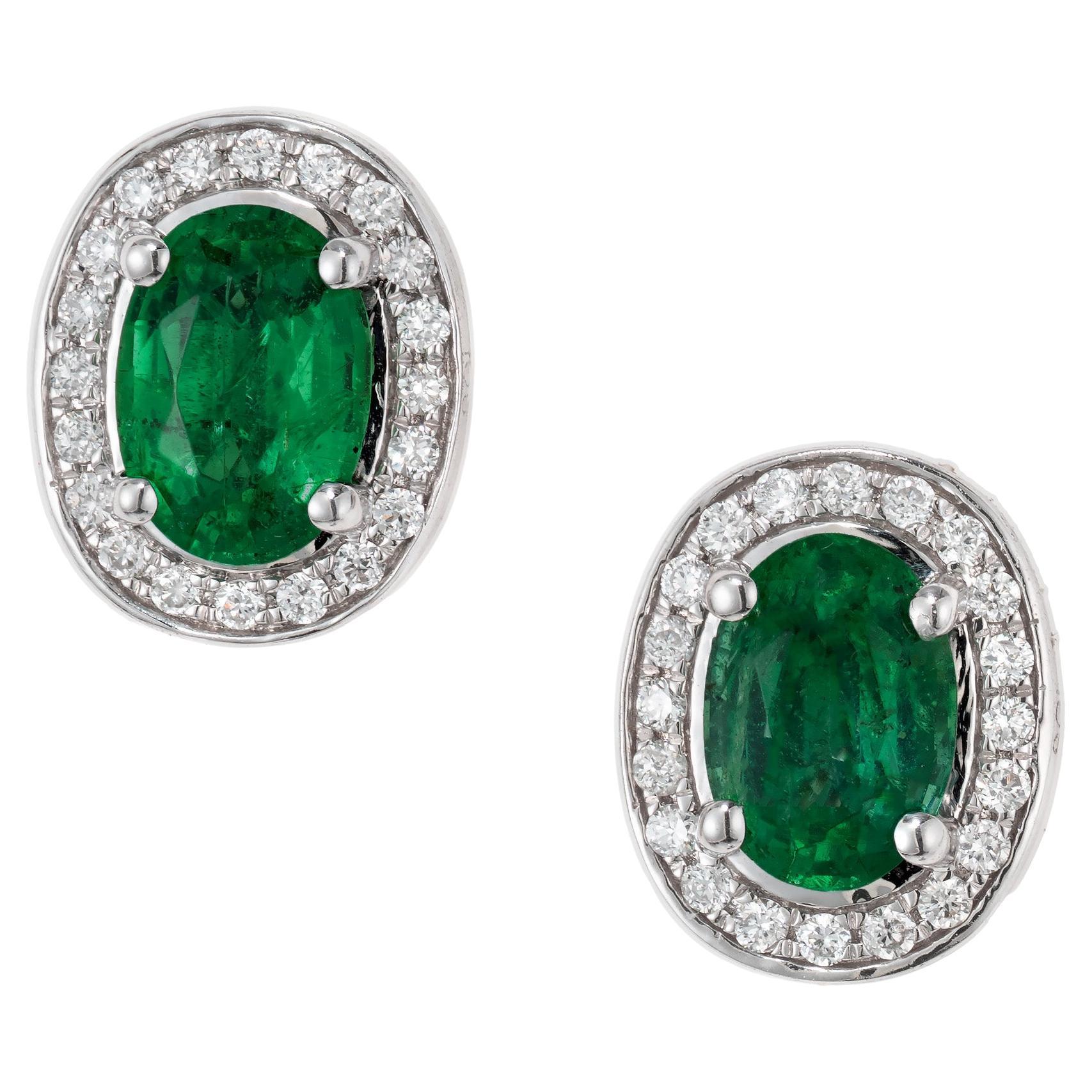 Peter Suchy GIA Certified 1.40 Carat Oval Emerald Diamond White Gold Earrings