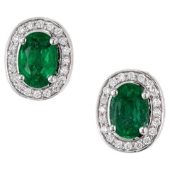 Peter Suchy GIA Certified 1.40 Carat Oval Emerald Diamond White Gold Earrings