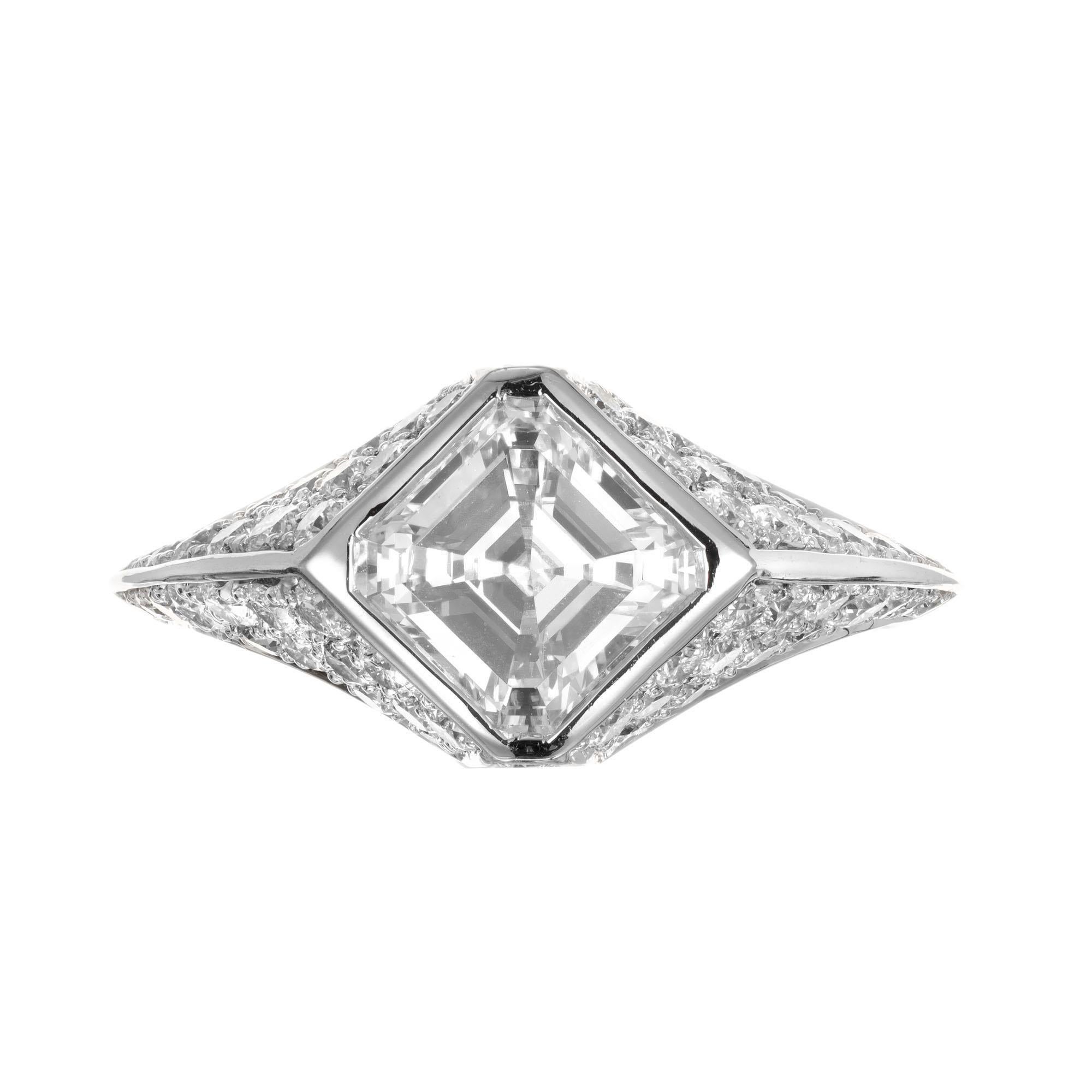 Asscher Cut Peter Suchy GIA Certified 1.41 Carat Diamond Platinum Engagement Ring For Sale