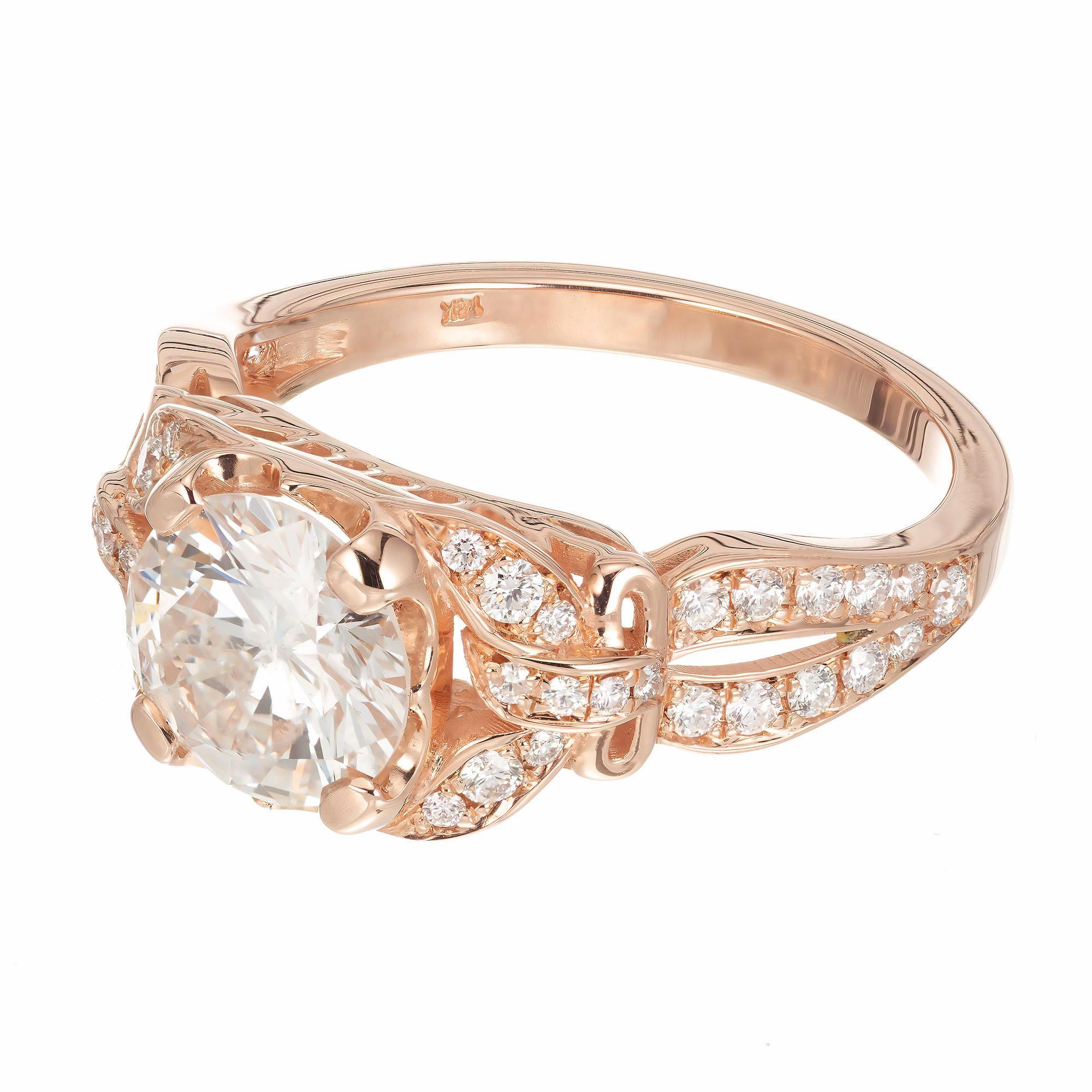 Round Cut Peter Suchy GIA Certified 1.41 Carat Diamond Rose Gold Engagement Ring For Sale