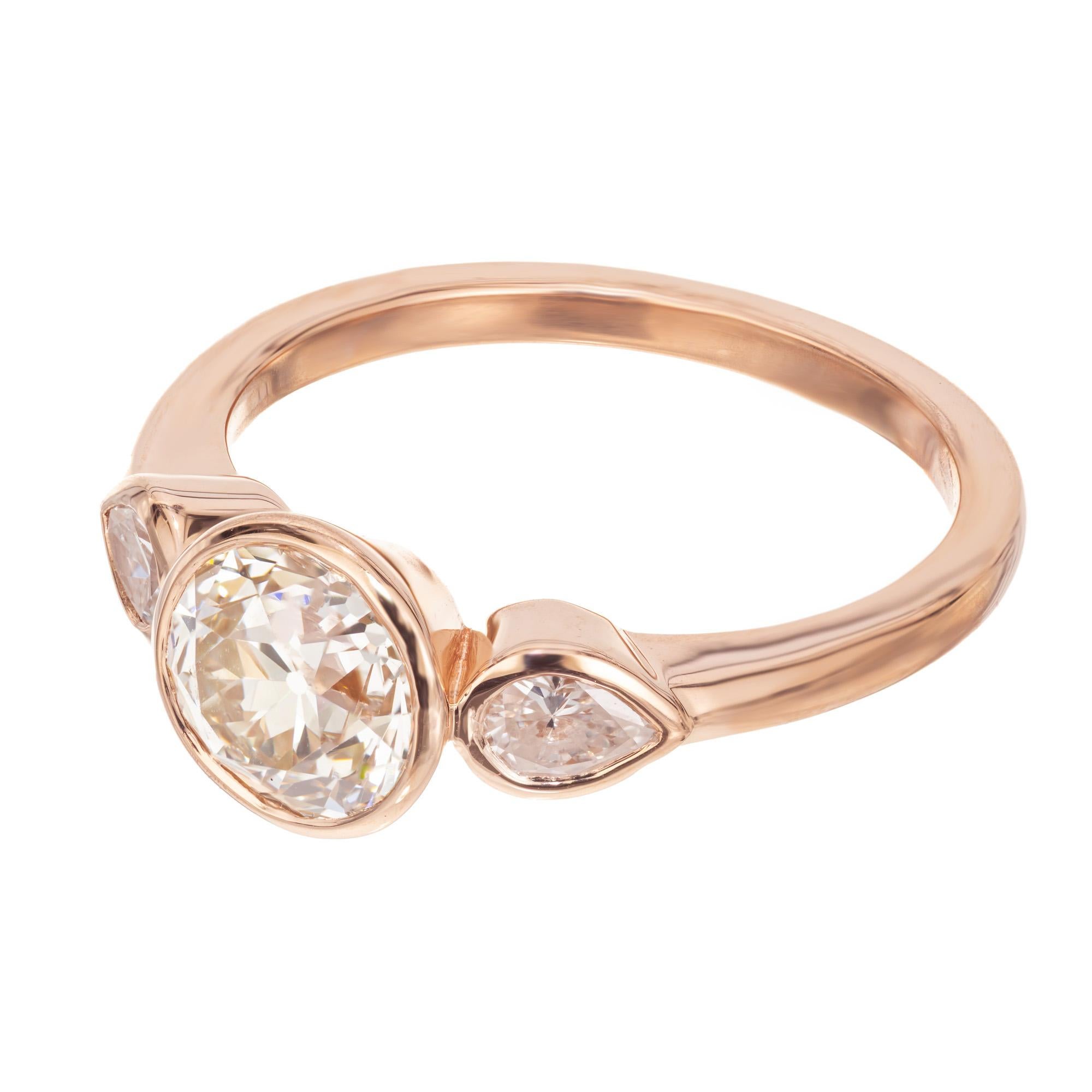 Taille vieille Europe Peter Suchy, bague de fiançailles en or rose avec diamant rond de 1,42 carat certifié GIA  en vente