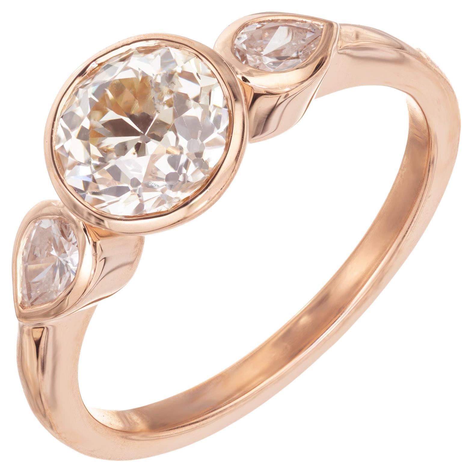 Peter Suchy, bague de fiançailles en or rose avec diamant rond de 1,42 carat certifié GIA 