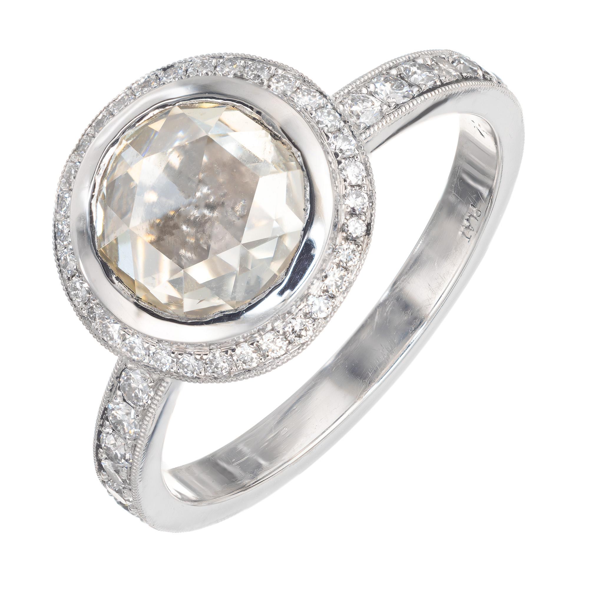 Bague de fiançailles Peter Suchy en platine avec halo de diamants de 1,46 carat certifiés GIA