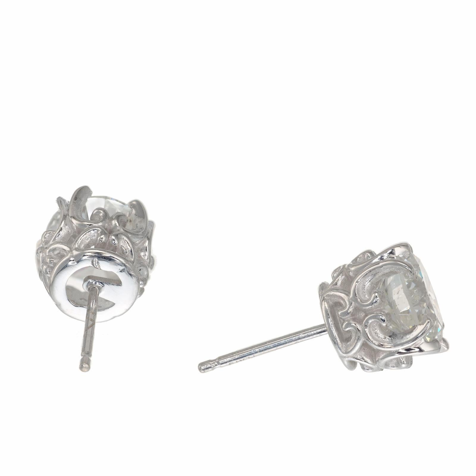 Round Cut Peter Suchy GIA Certified 1.46 Carat Diamond Platinum Stud Earrings