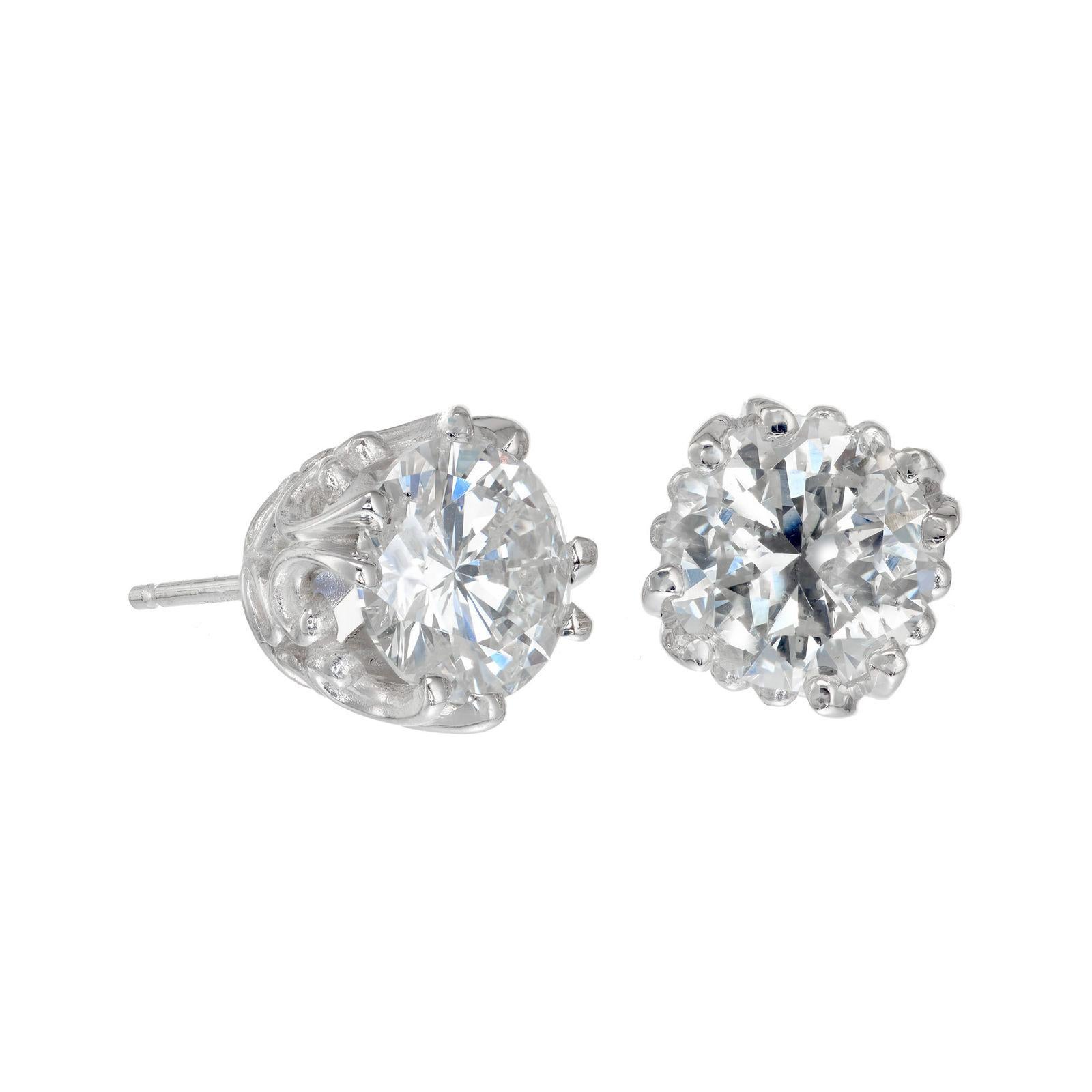 Peter Suchy GIA Certified 1.46 Carat Diamond Platinum Stud Earrings
