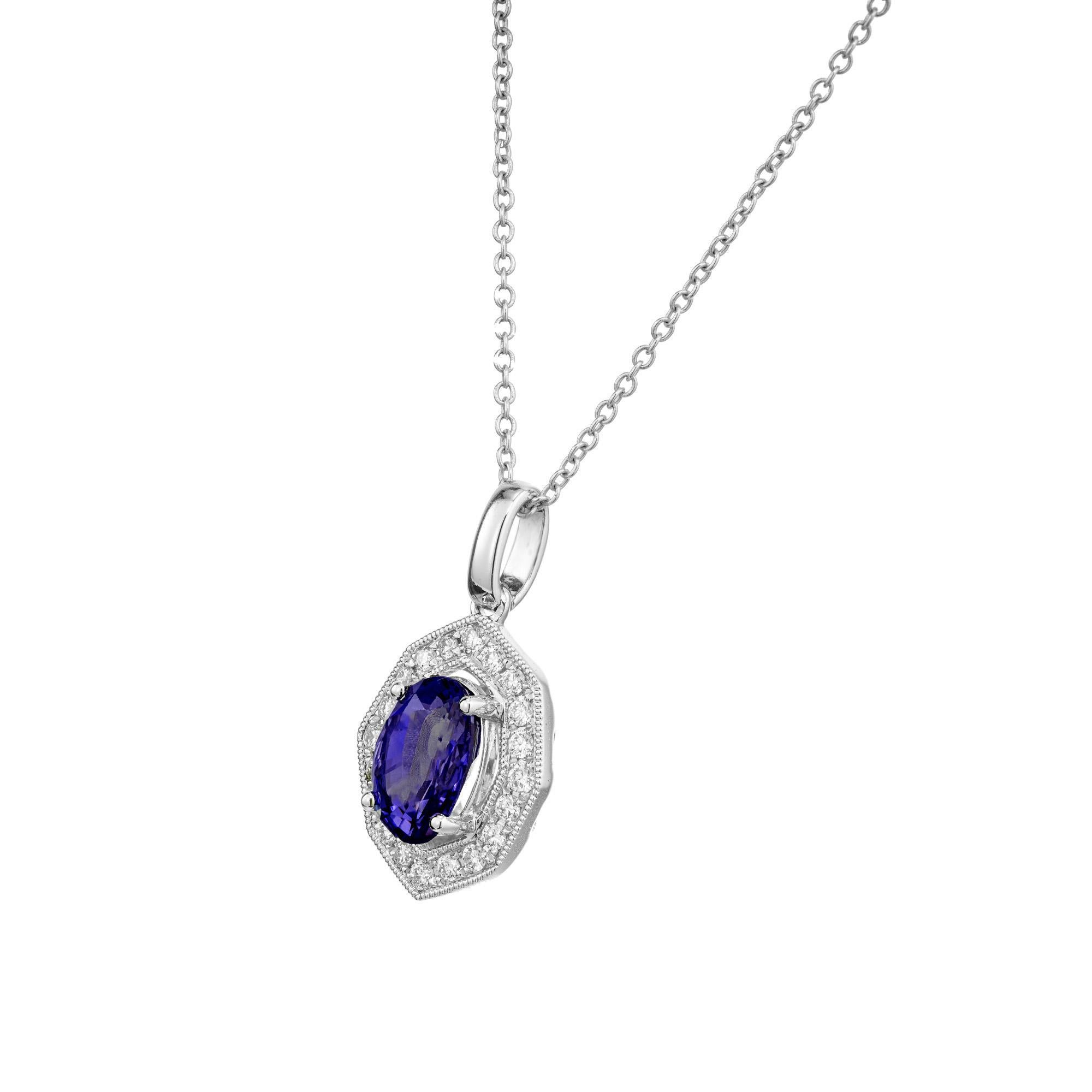 Oval Cut Peter Suchy GIA Certified 1.47 Carat Sapphire Diamond Gold Pendant Necklace For Sale