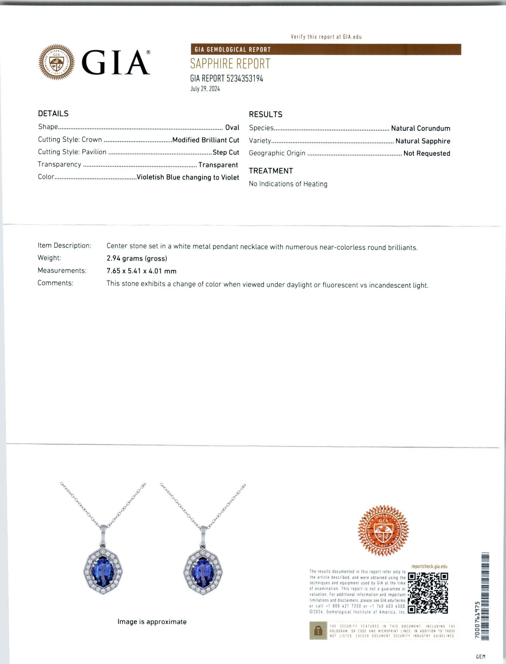 Peter Suchy GIA Certified 1.47 Carat Sapphire Diamond Gold Pendant Necklace In New Condition For Sale In Stamford, CT