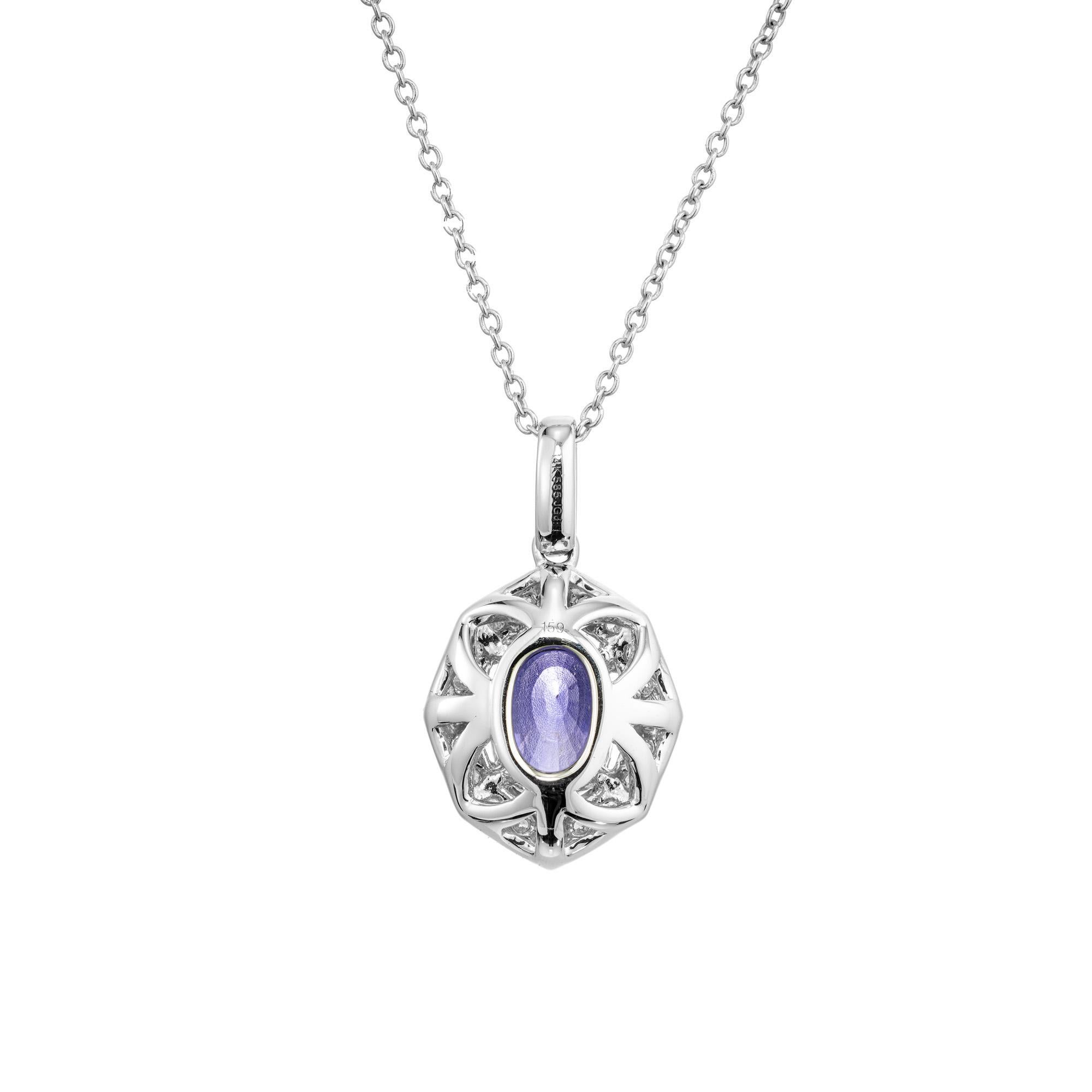 Women's Peter Suchy GIA Certified 1.47 Carat Sapphire Diamond Gold Pendant Necklace For Sale