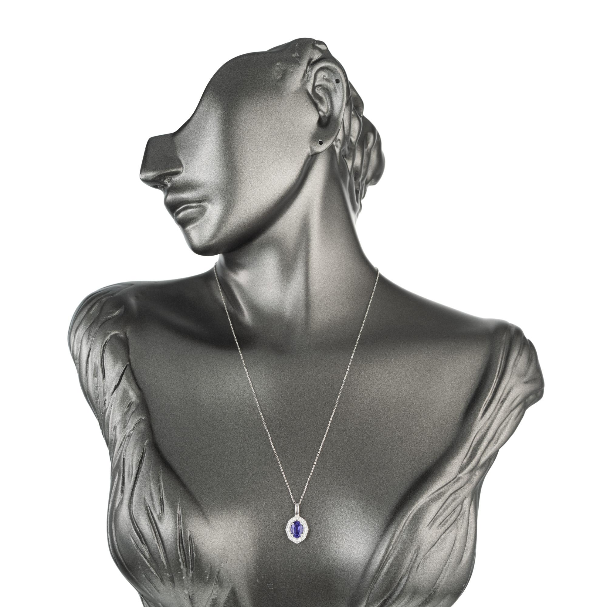 Peter Suchy GIA Certified 1.47 Carat Sapphire Diamond Gold Pendant Necklace For Sale 3