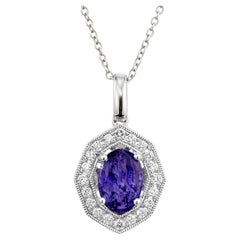 Peter Suchy GIA Certified 1.47 Carat Sapphire Diamond Gold Pendant Necklace