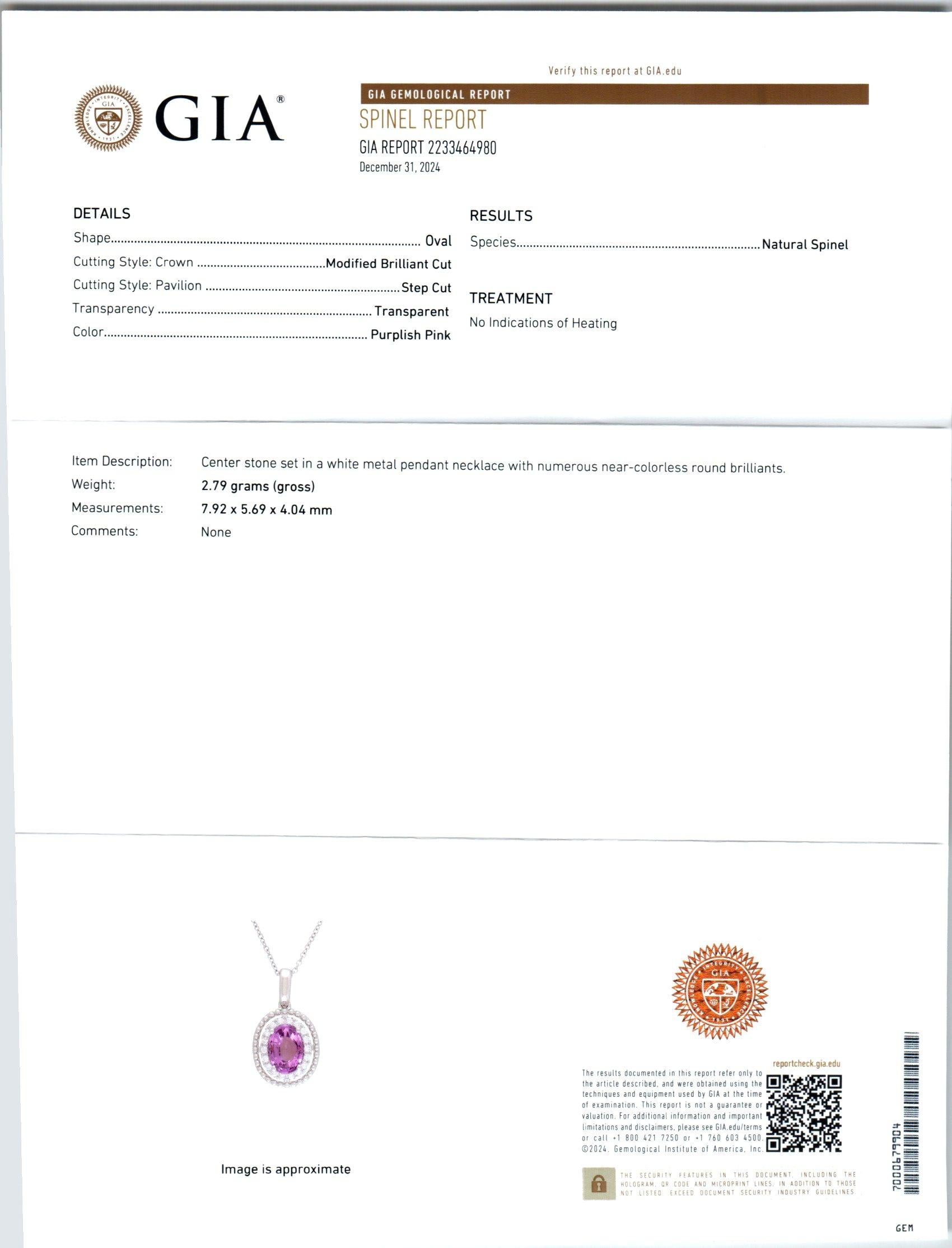 Peter Suchy Collana con ciondolo in oro bianco con diamante spinello certificato GIA da 1,48 carati In condizioni Nuovo in vendita a Stamford, CT