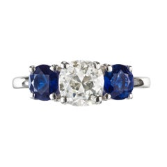 Peter Suchy GIA 1.50 Carat Diamond Sapphire Platinum Three-Stone Engagement Ring