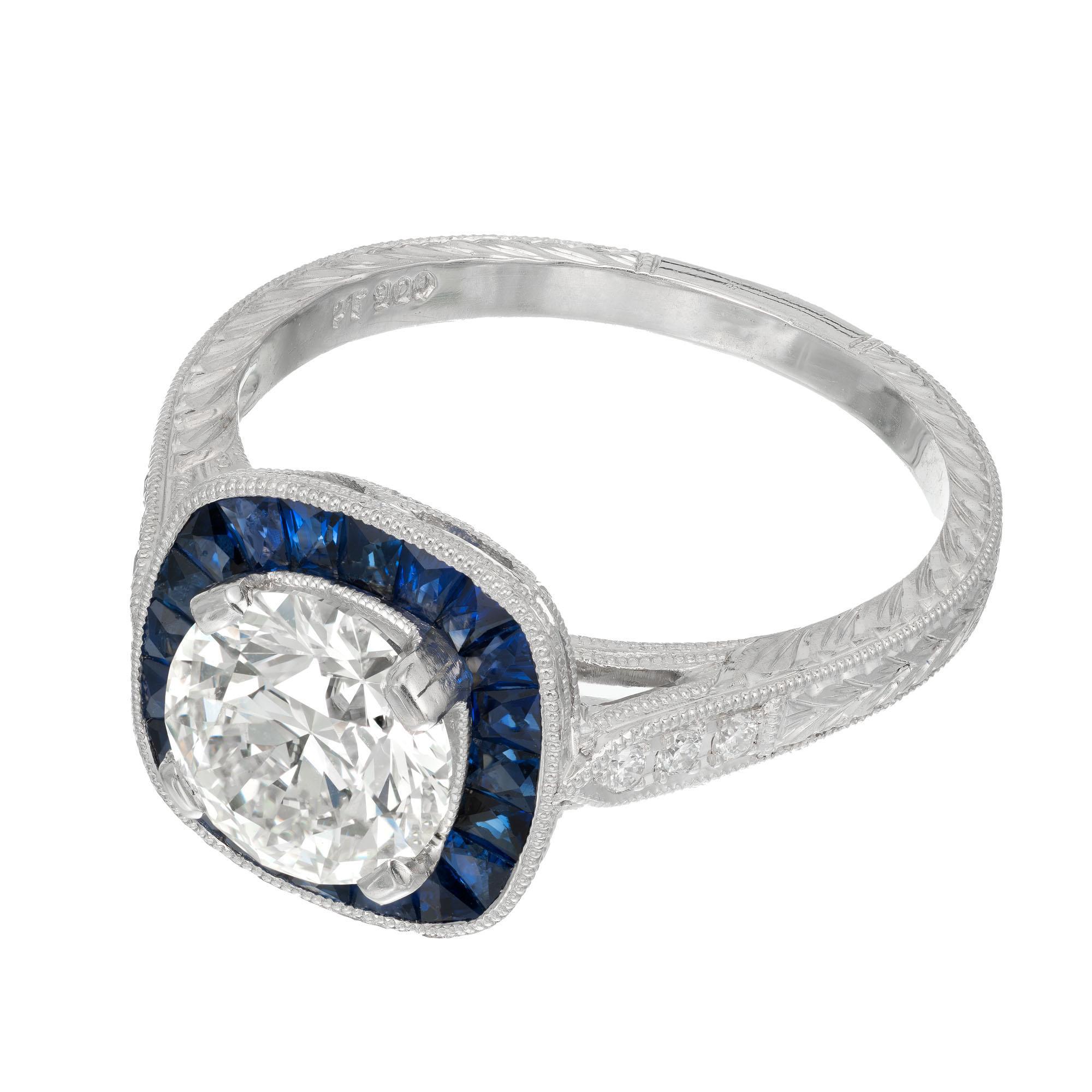 Round Cut Peter Suchy GIA Certified 1.50 Carat Diamond Sapphire Platinum Ring For Sale