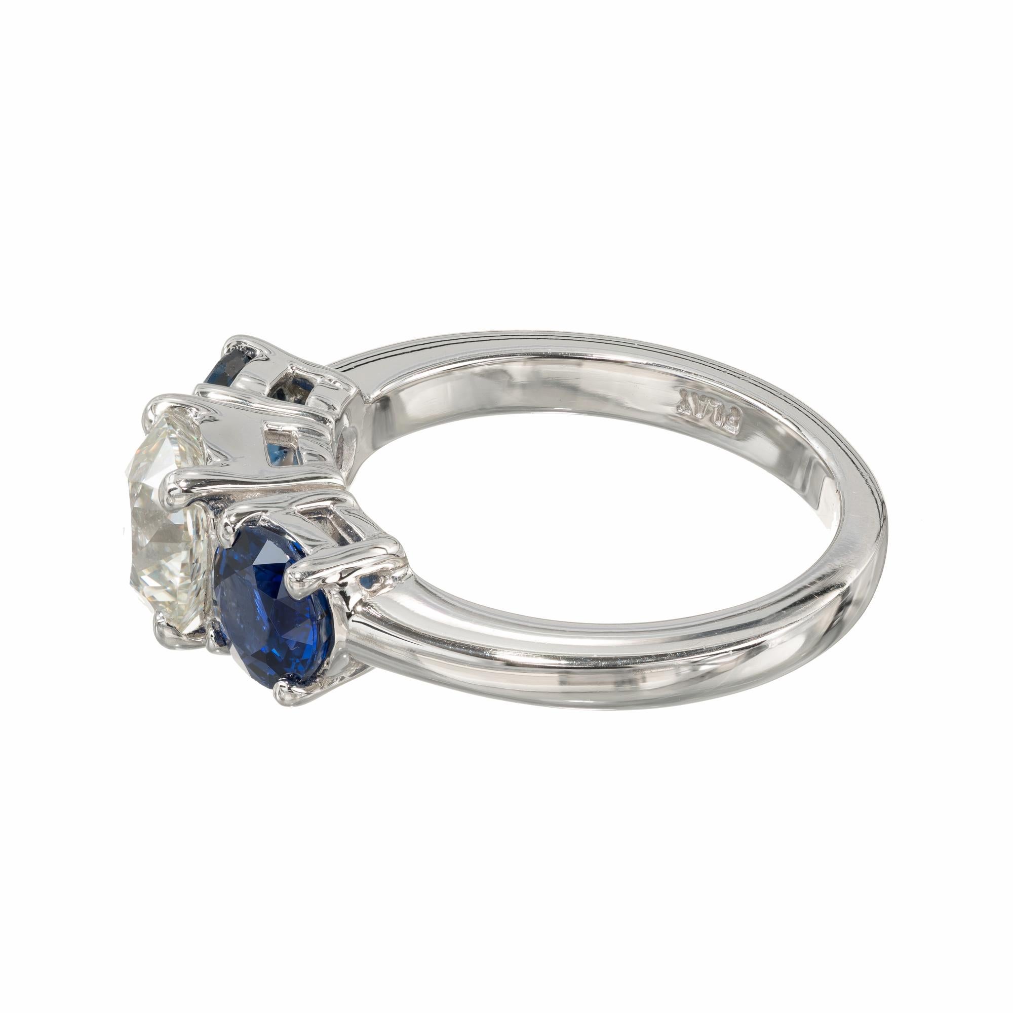 Peter Suchy GIA 1.50 Carat Diamond Sapphire Platinum Three-Stone Engagement Ring In New Condition For Sale In Stamford, CT