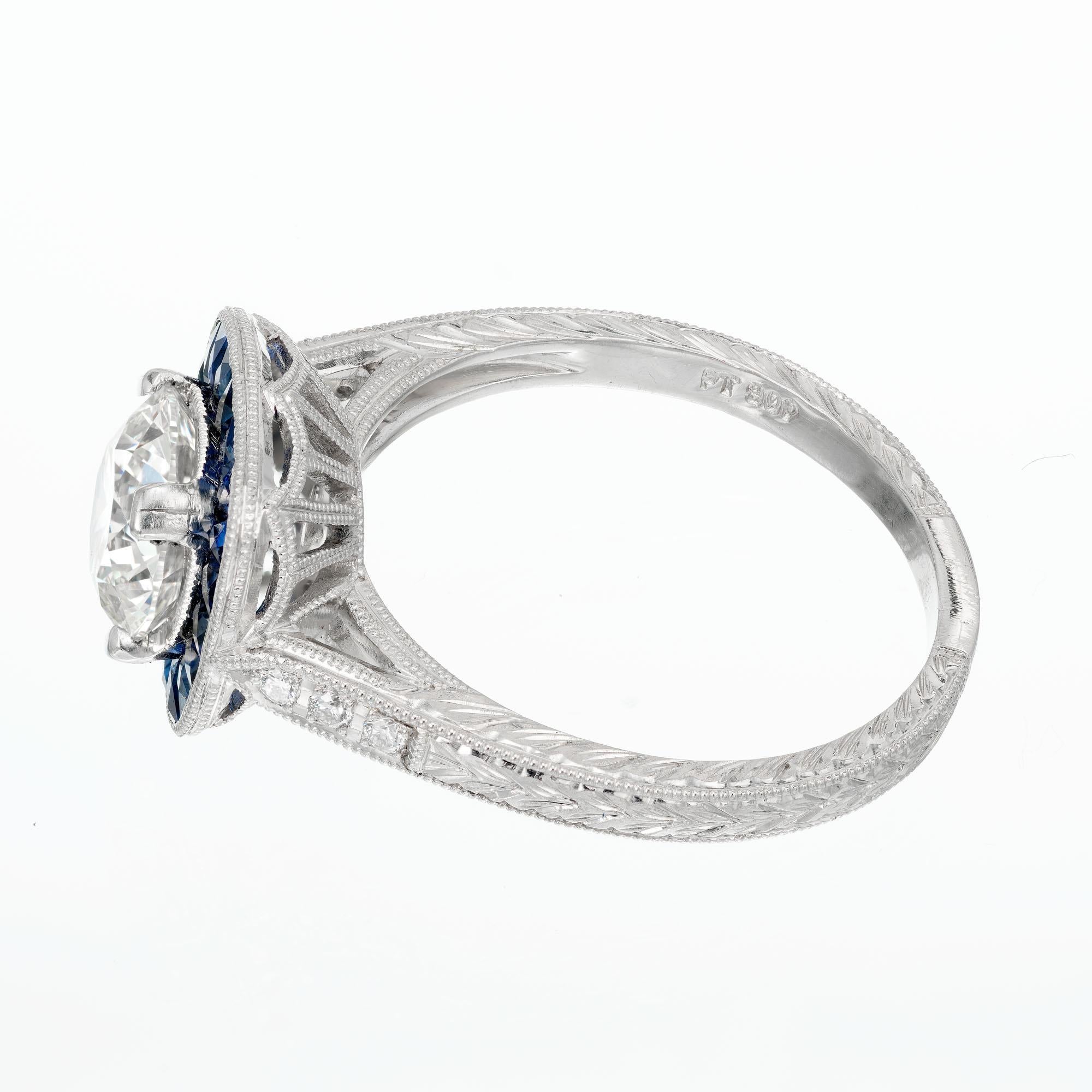 Women's Peter Suchy GIA Certified 1.50 Carat Diamond Sapphire Platinum Ring For Sale