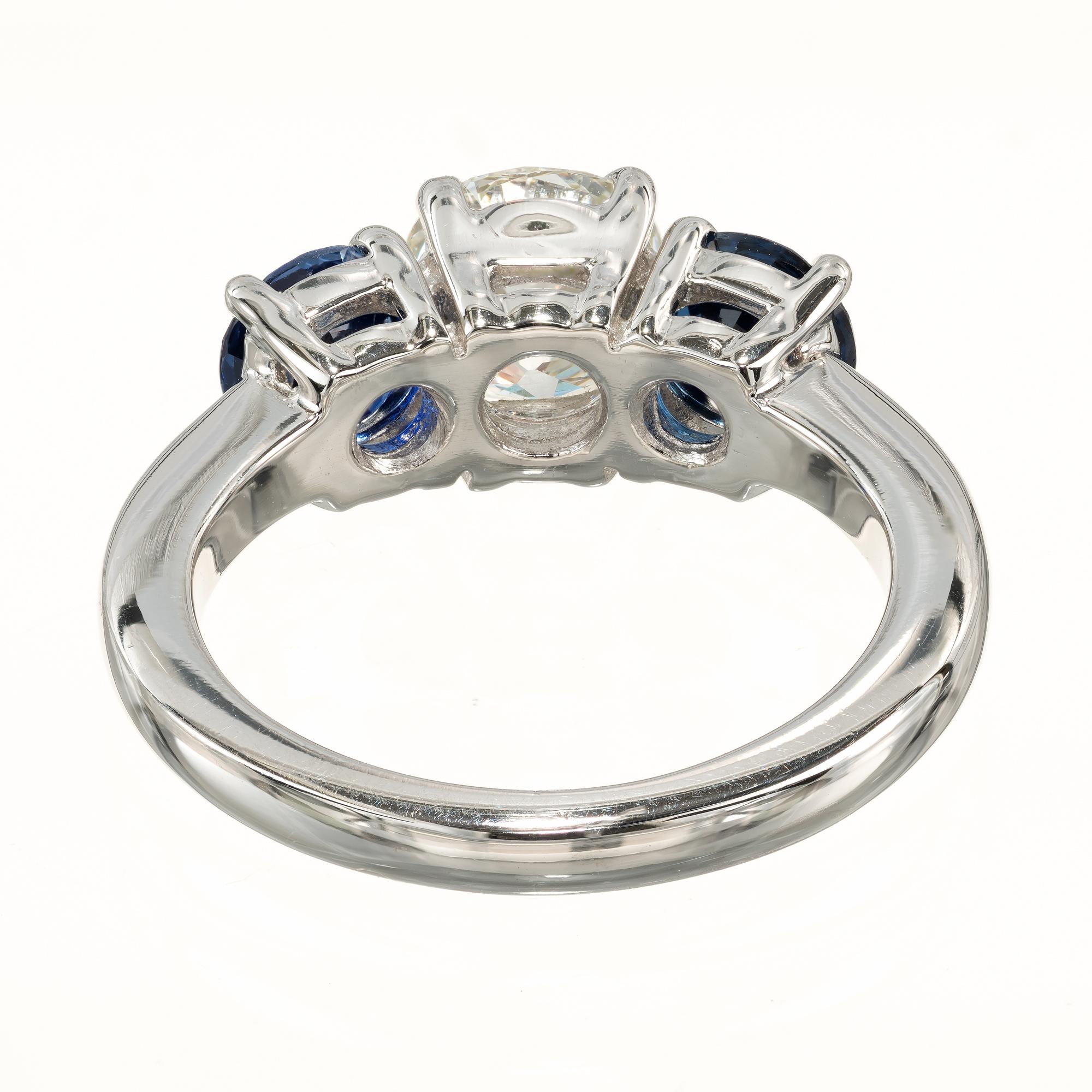 Women's Peter Suchy GIA 1.50 Carat Diamond Sapphire Platinum Three-Stone Engagement Ring For Sale