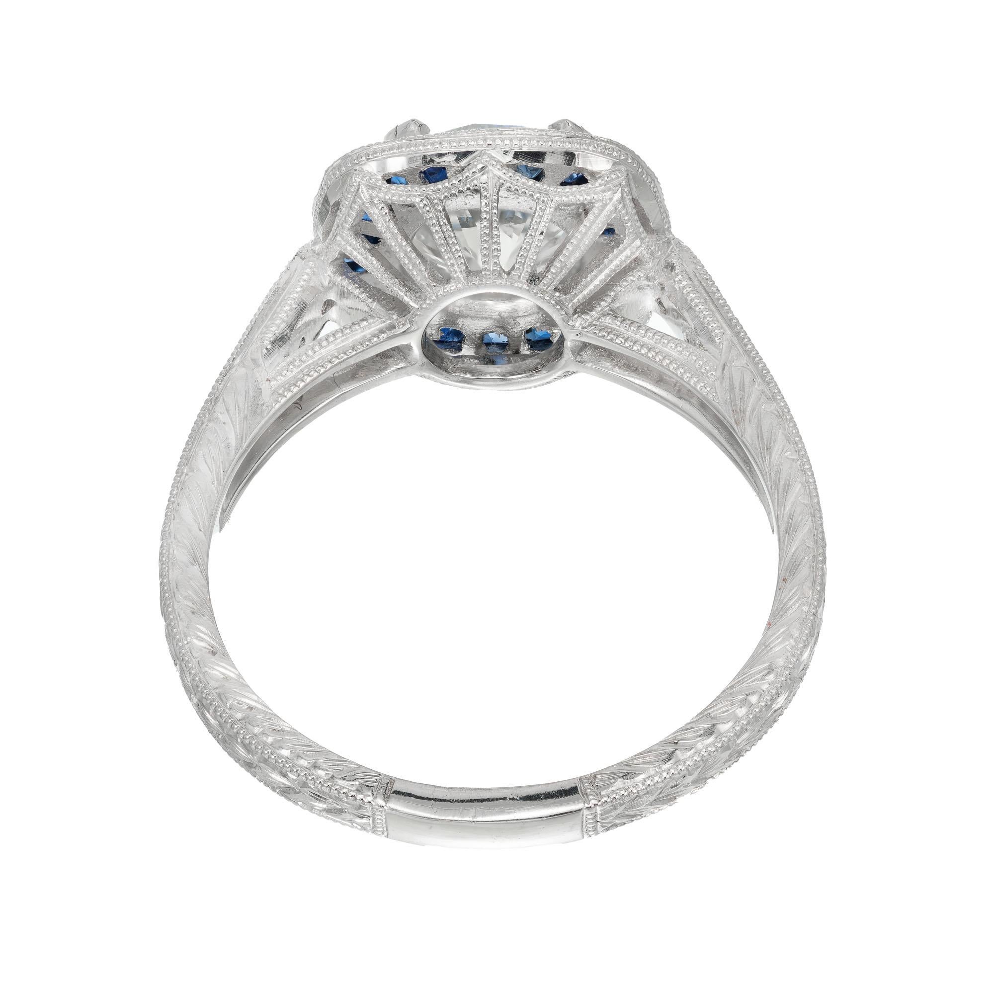 Peter Suchy GIA Certified 1.50 Carat Diamond Sapphire Platinum Ring For Sale 1