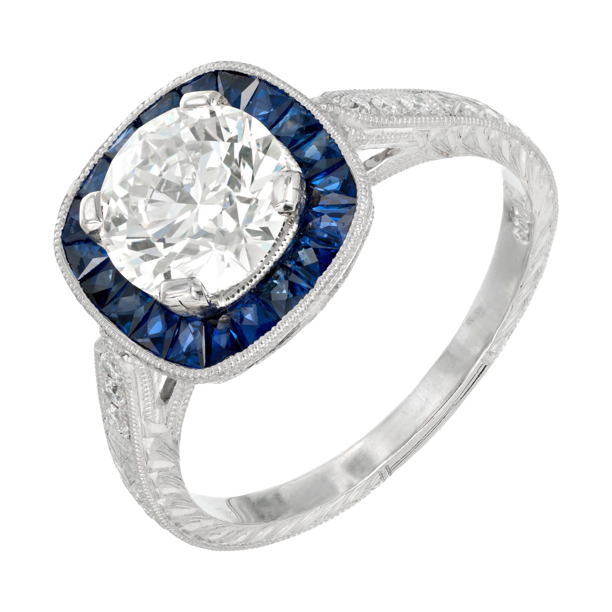 Peter Suchy GIA Certified 1.50 Carat Diamond Sapphire Platinum Ring