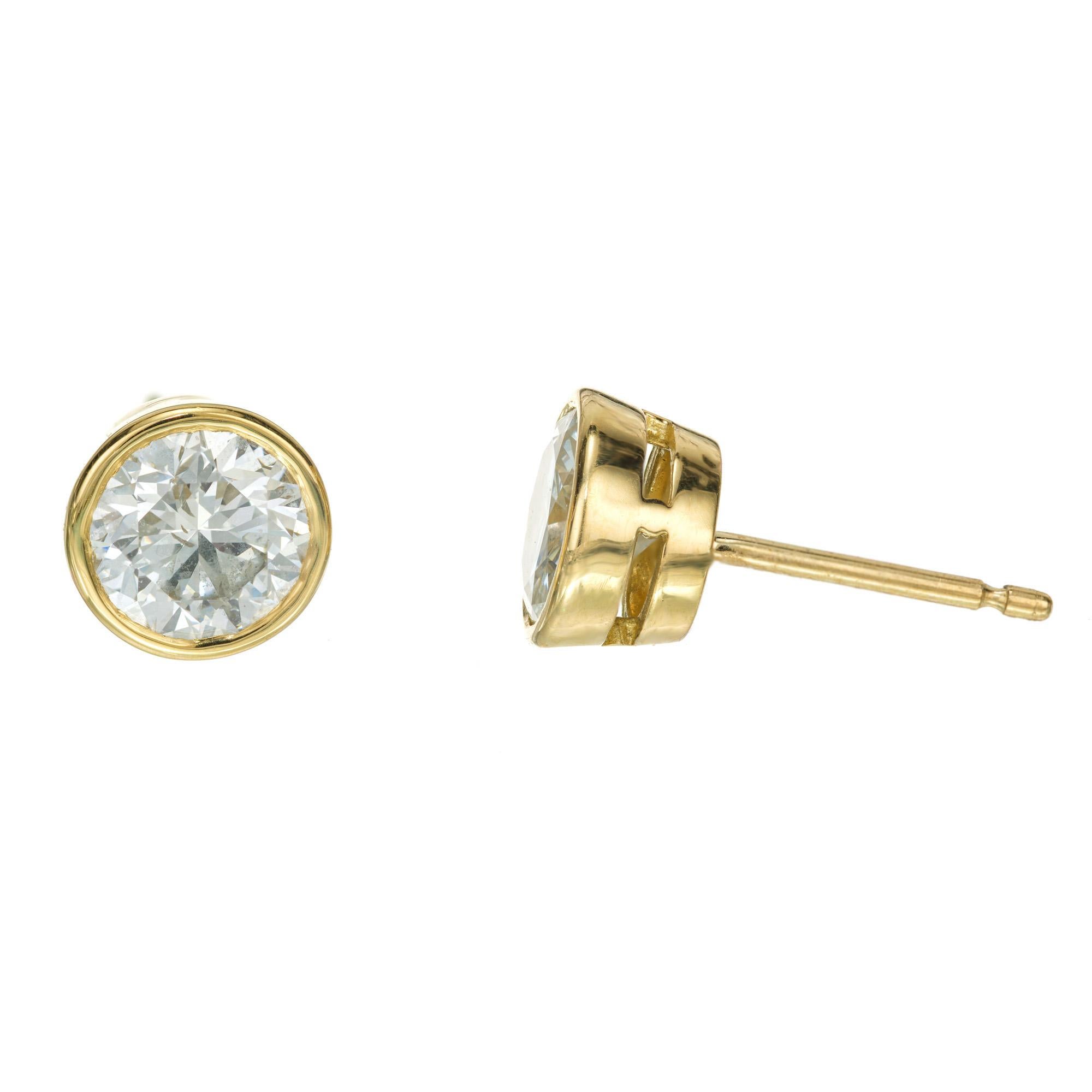 Round Cut Peter Suchy GIA Certified 1.50 Carat Diamond Yellow Gold Stud Earrings